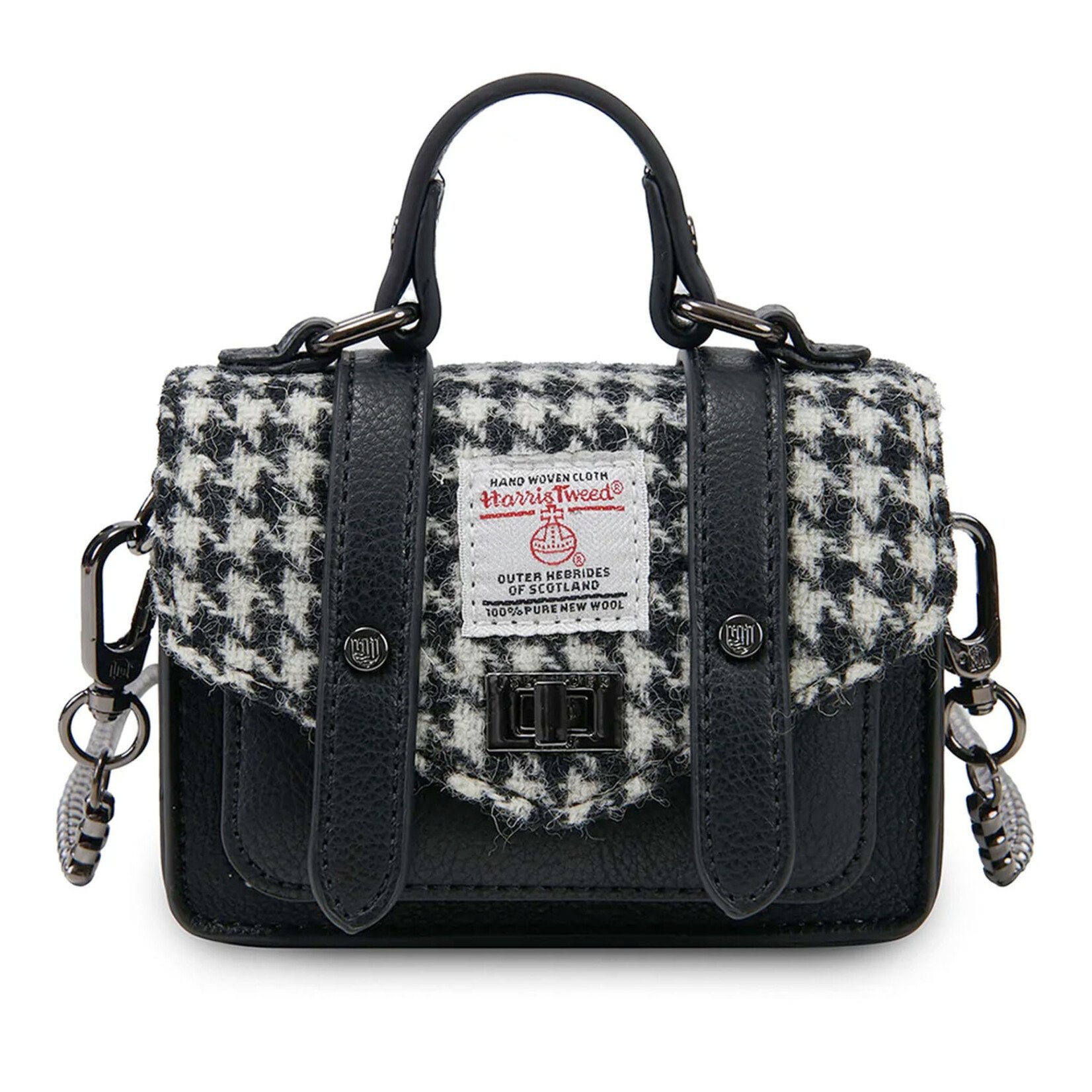 ACCESSORIES ISLANDER WEE SATCHEL w HARRIS TWEED Black & White Dogtooth