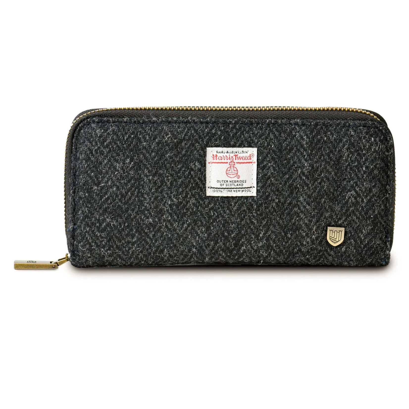 ACCESSORIES ISLANDER ZIP PURSE WALLET w HARRIS TWEED Black Herringbone