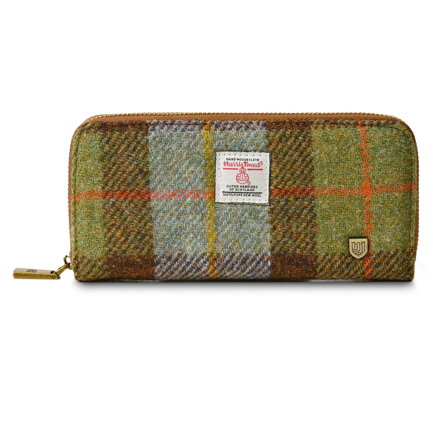 ACCESSORIES ISLANDER ZIP PURSE WALLET w HARRIS TWEED Chestnut and Blue Tartan