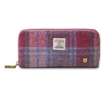 ACCESSORIES ISLANDER ZIP PURSE WALLET w HARRIS TWEED Pink & Blue Tartan