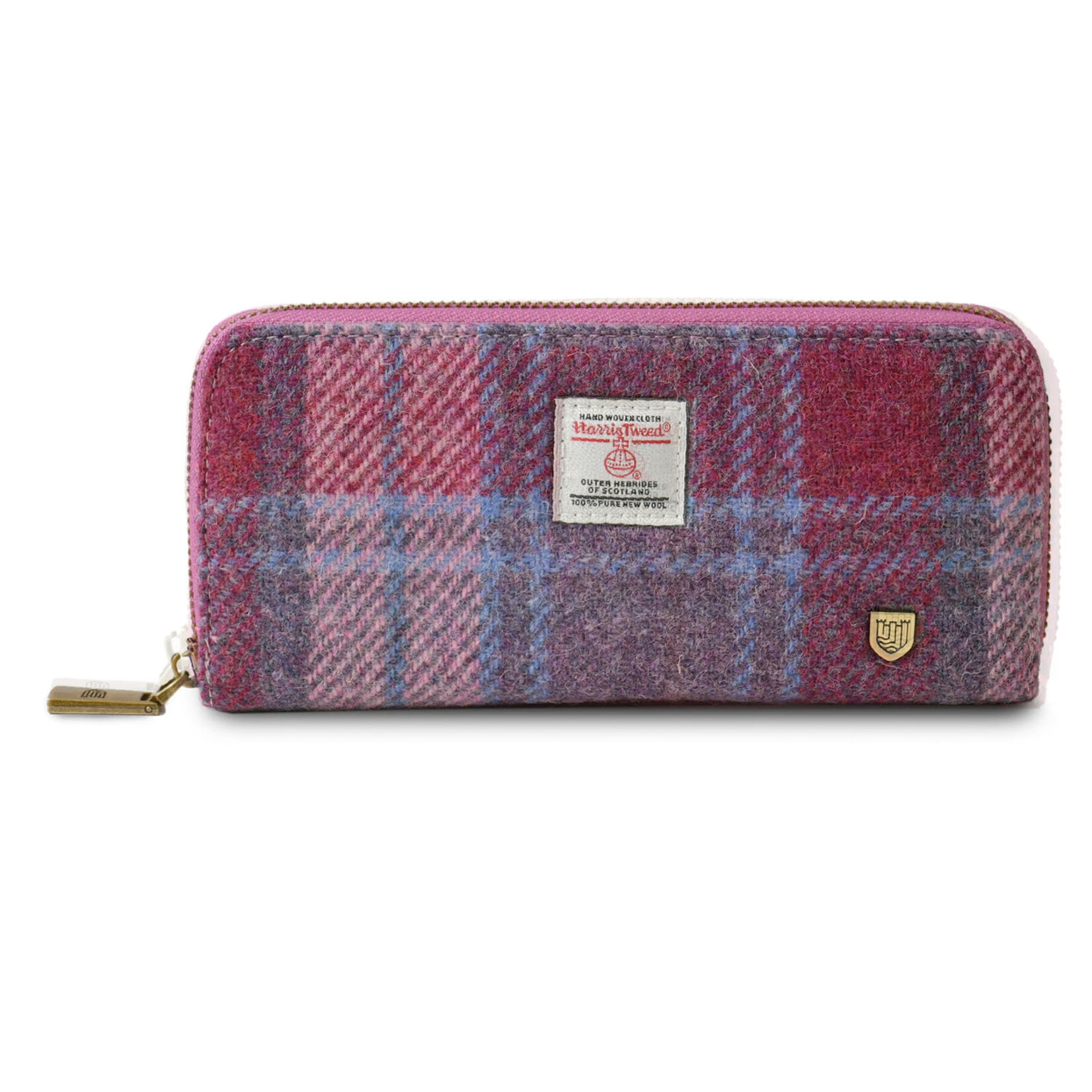 ACCESSORIES ISLANDER ZIP PURSE WALLET w HARRIS TWEED Pink & Blue Tartan