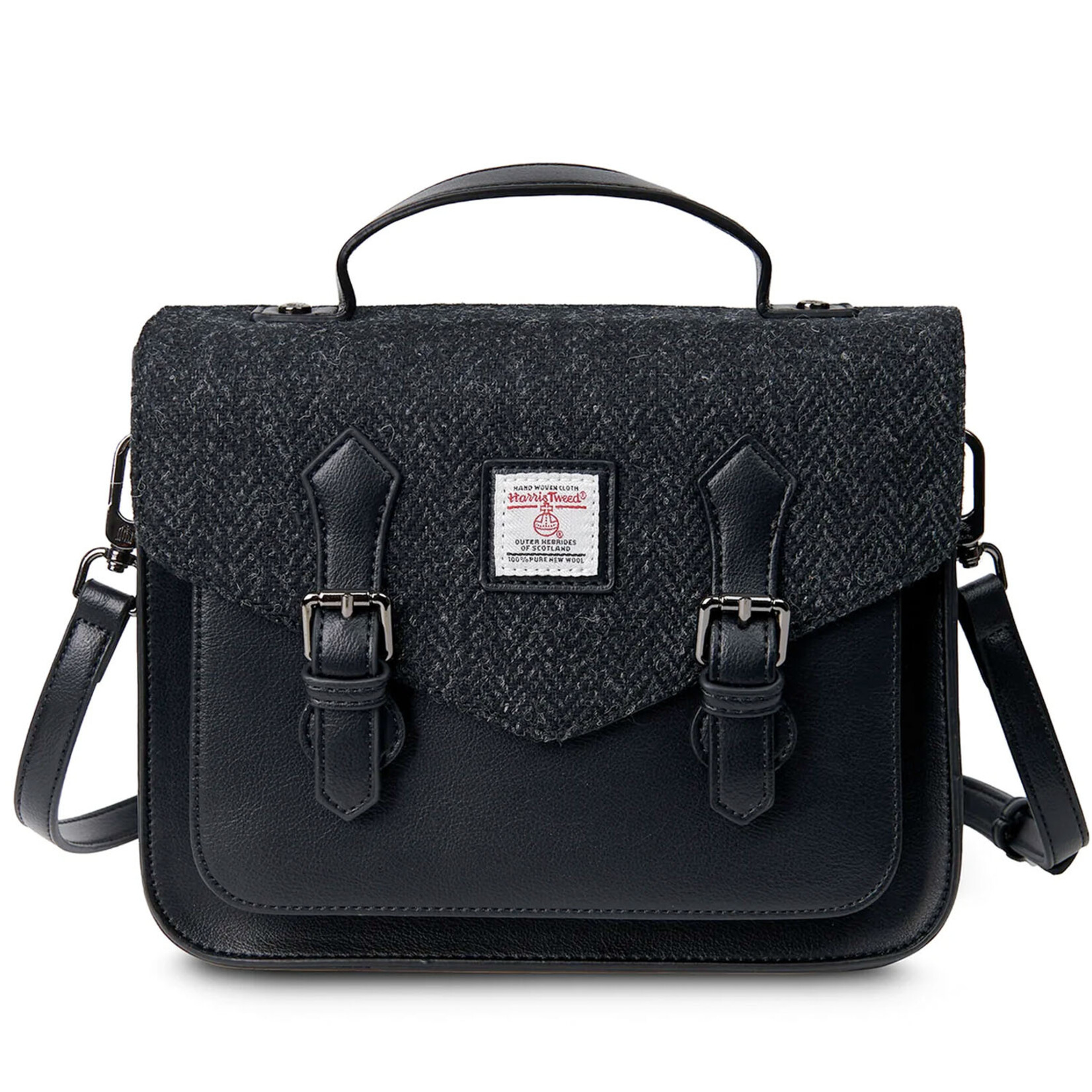 ACCESSORIES ISLANDER MEDIUM CALTON SATCHEL w HARRIS TWEED Black Herringbone