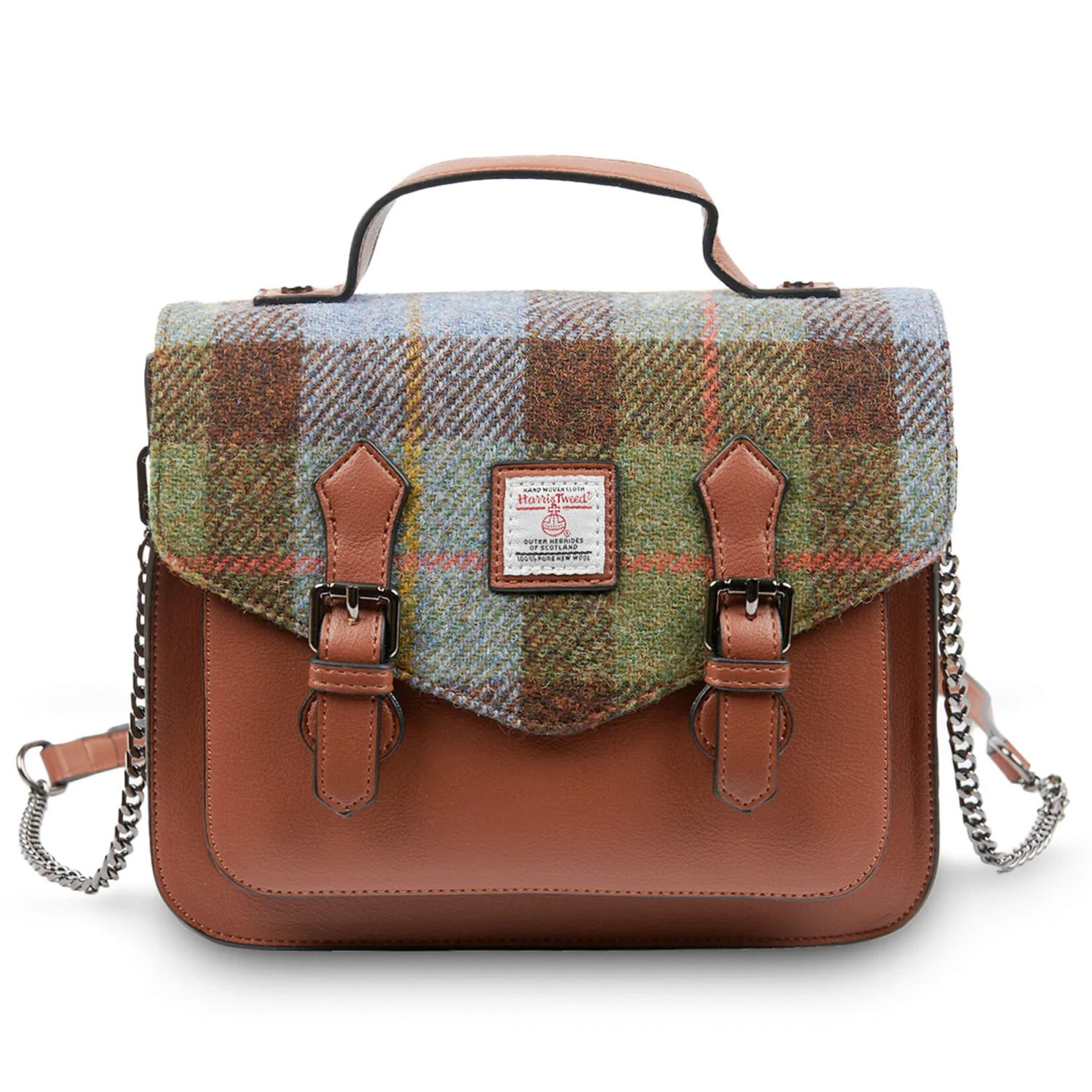 ACCESSORIES ISLANDER MEDIUM CALTON SATCHEL w HARRIS TWEED Chestnut and Blue Tartan