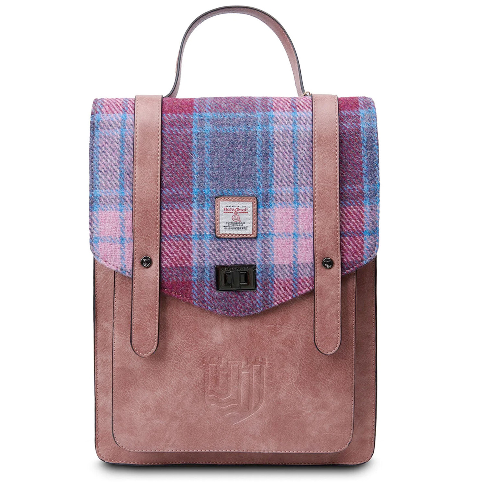 ACCESSORIES ISLANDER CARLOWAY LAPTOP BACKPACK w HARRIS TWEED Pink & Blue Tartan