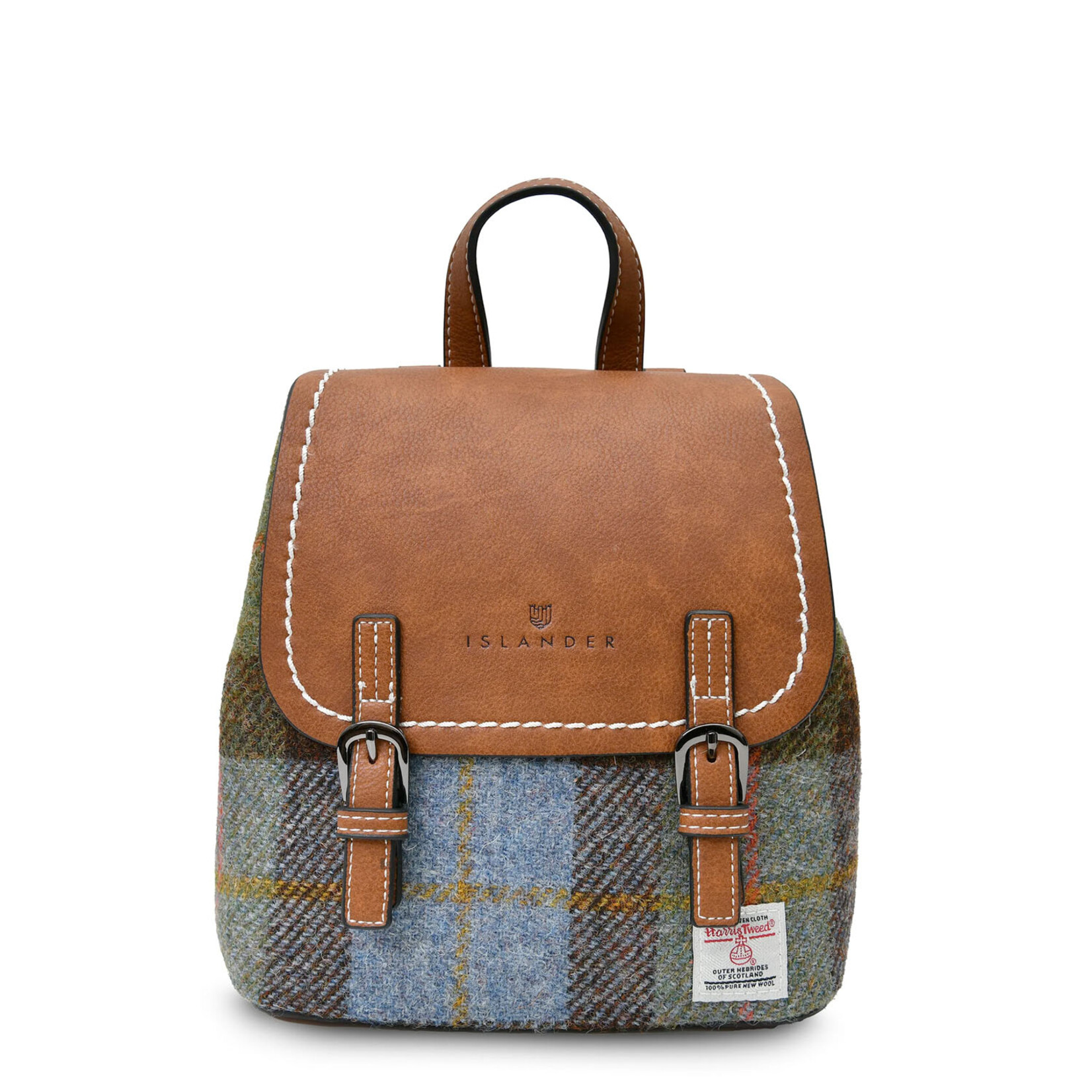 ACCESSORIES ISLANDER JURA MINI BACKPACK w HARRIS TWEED Chestnut and Blue Tartan