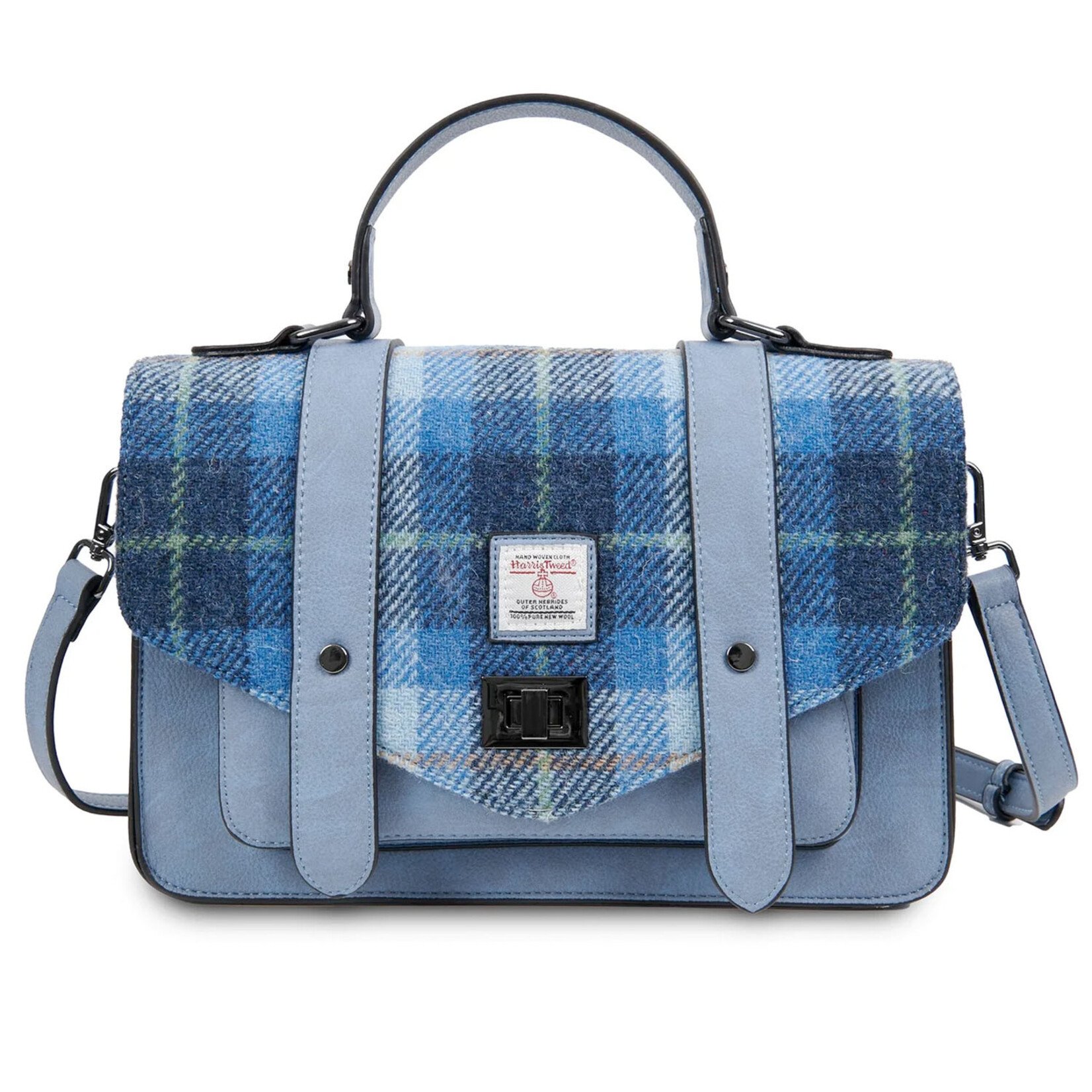 ACCESSORIES ISLANDER LARGE SATCHEL w HARRIS TWEED Blue Tartan