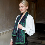 ACCESSORIES PATRICK FRANCIS SHAMROCK SPRIG SILK SCARF - Navy/Green