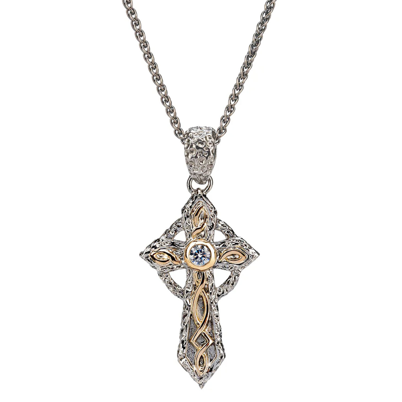 PENDANTS & NECKLACES KEITH JACK RUTHENIUM & 10K CELTIC CROSS w CZ