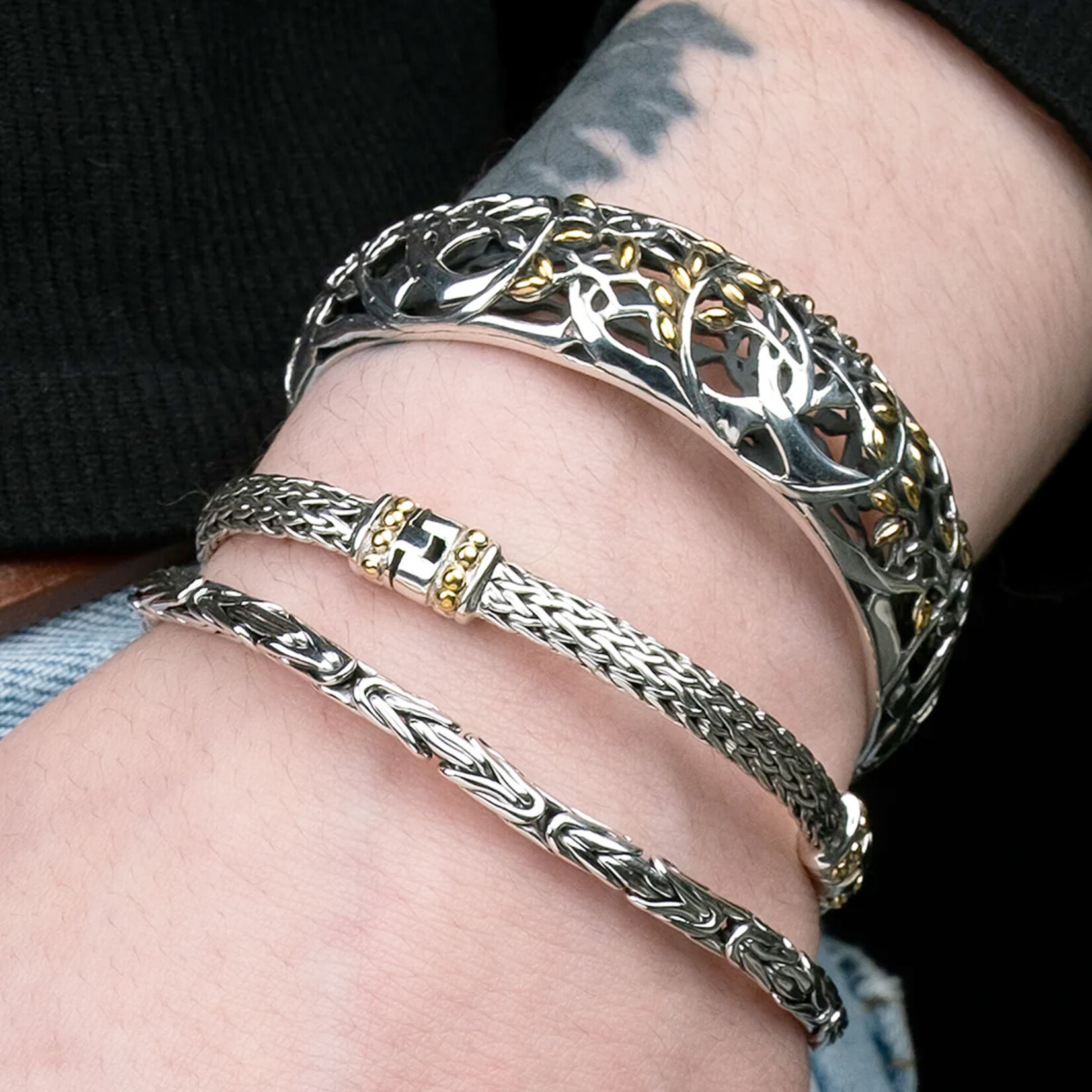 BRACELETS & BANGLES KEITH JACK STERLING HEAVY BYZANTINE LINK BRACELET - 7.5"