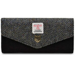 ACCESSORIES ISLANDER LRG CLASP PURSE WALLET w HARRIS TWEED Black Herringbone