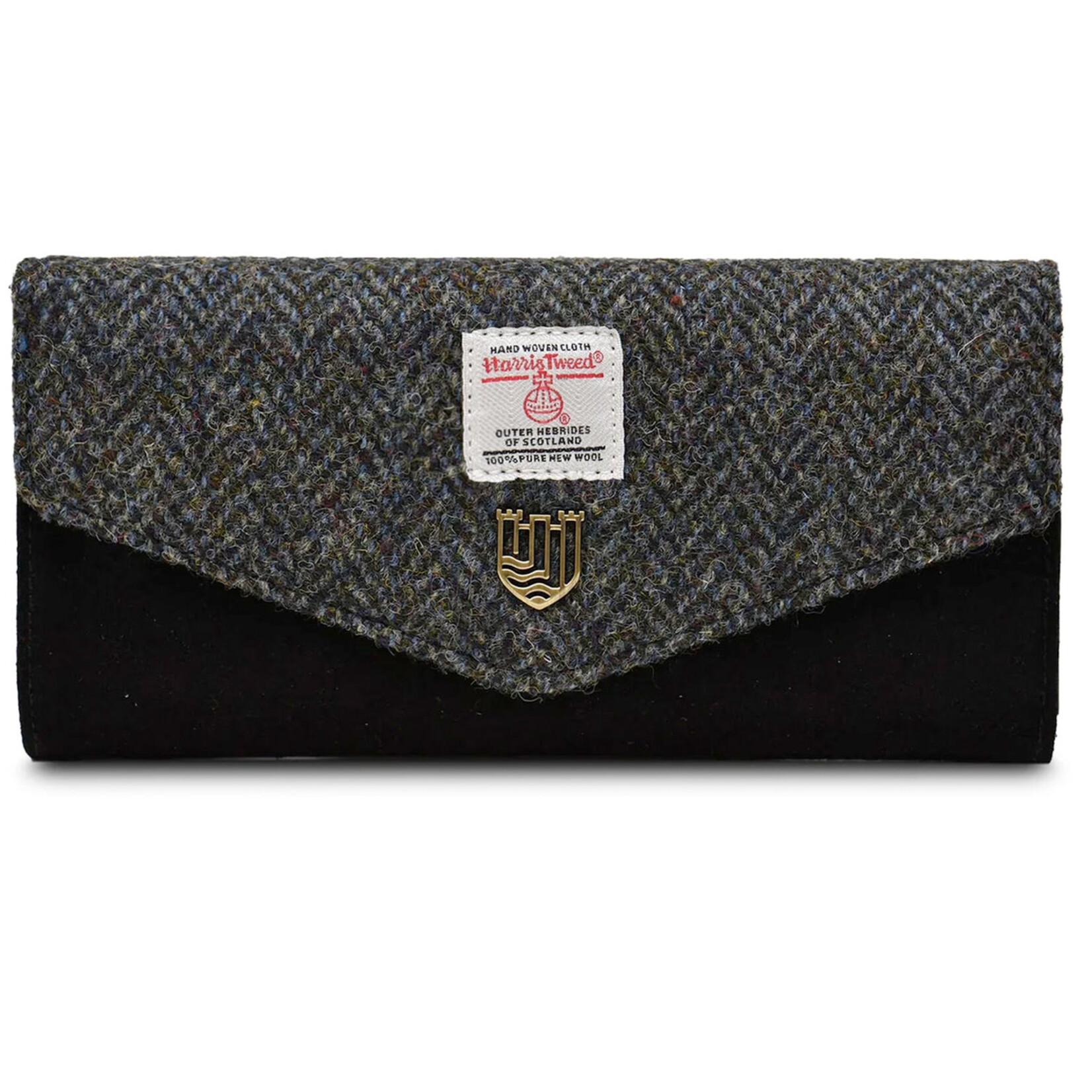 ACCESSORIES ISLANDER LRG CLASP PURSE WALLET w HARRIS TWEED Black Herringbone