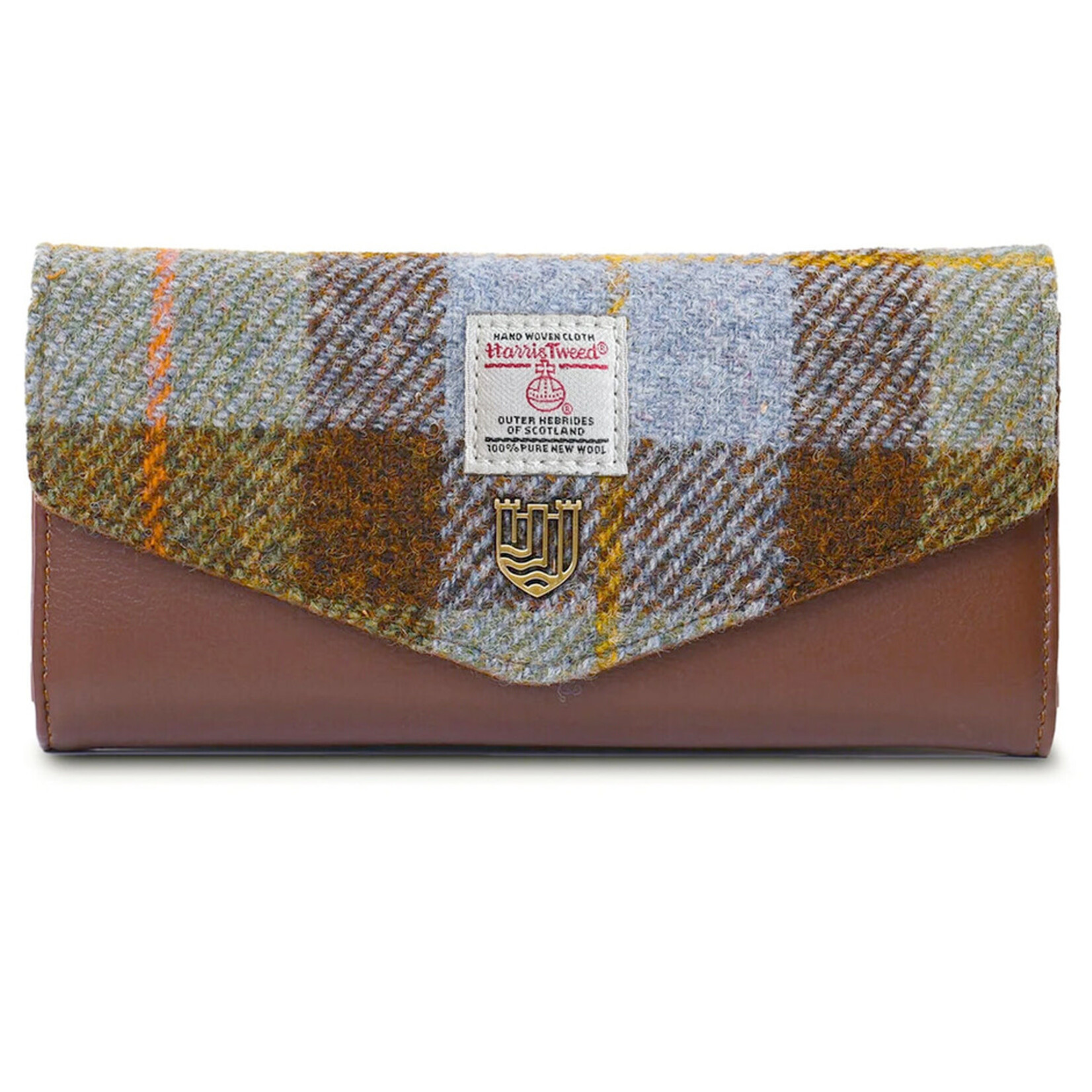 ACCESSORIES ISLANDER LRG CLASP PURSE WALLET w HARRIS TWEED Chestnut & Blue Tartan