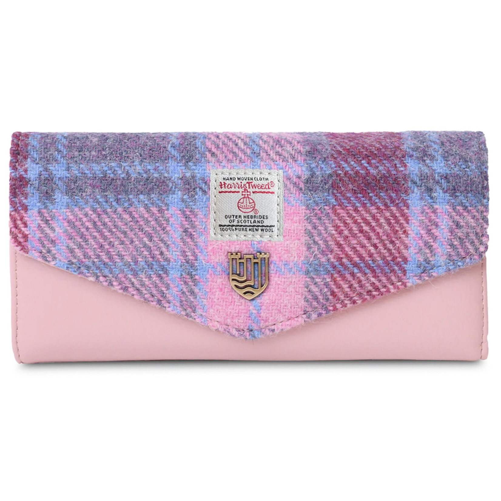 ACCESSORIES ISLANDER LRG CLASP PURSE WALLET w HARRIS TWEED Pink & Blue Tartan