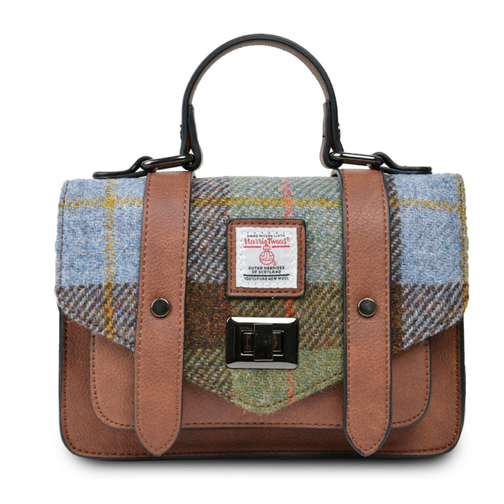ACCESSORIES ISLANDER MINI SATCHEL w HARRIS TWEED Chestnut & Blue Tartan