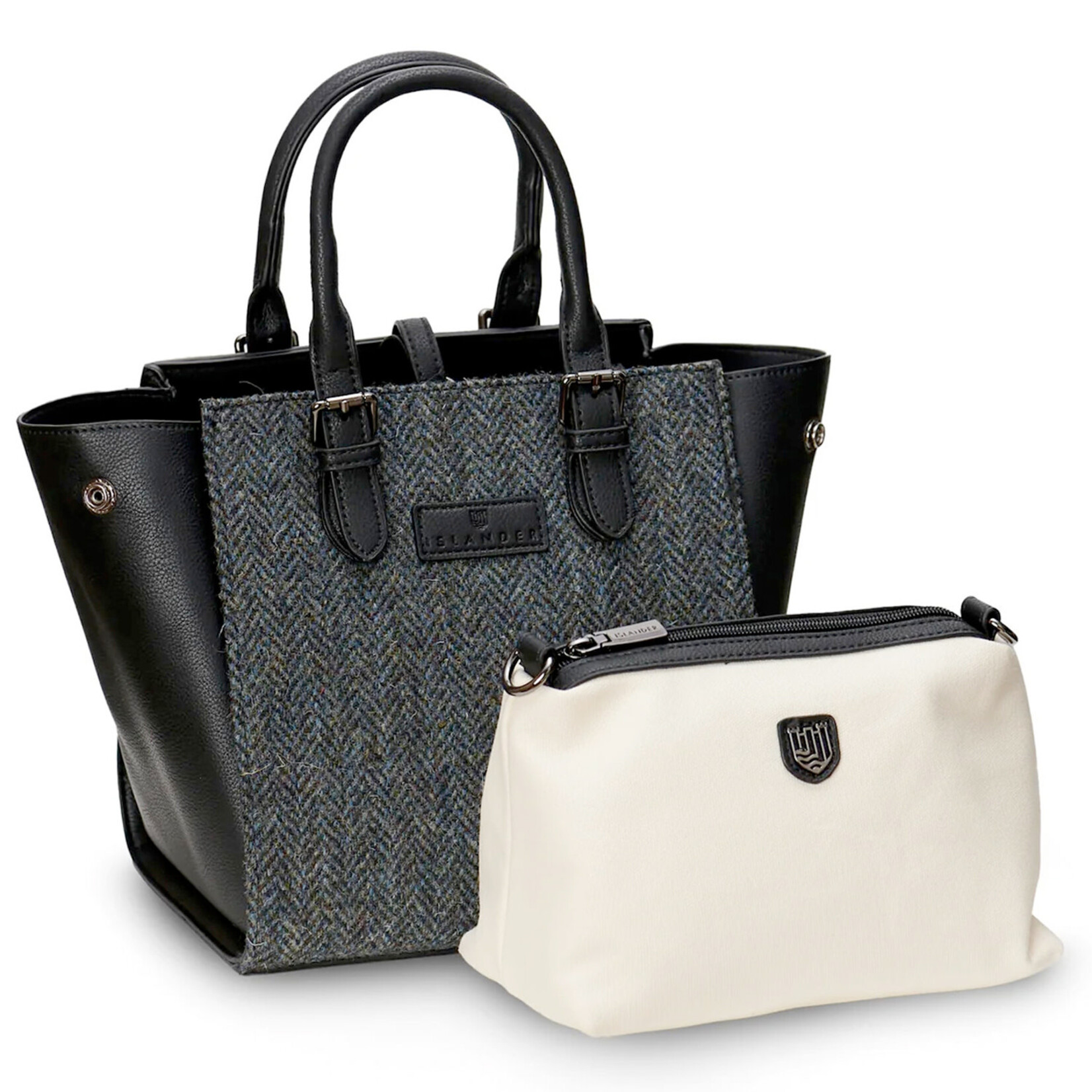 ACCESSORIES ISLANDER MEDIUM CAILLIE TOTE w HARRIS TWEED Black & Grey Herringbone