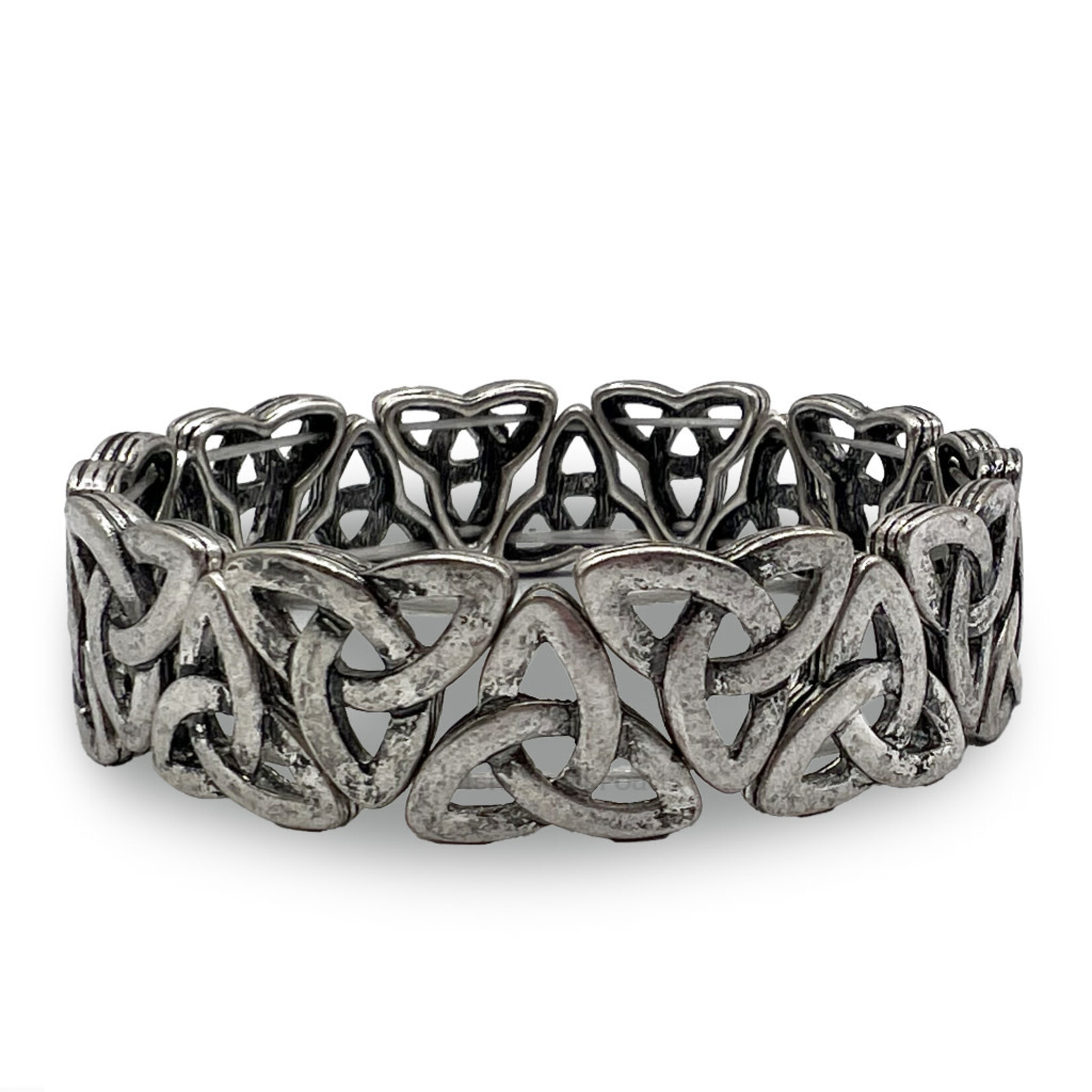 BRACELETS & BANGLES TRINITY KNOT SILVER PLATE STRETCH BRACELET - PEWTER FINISH