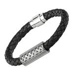 MENS JEWELRY SOLVAR CELTIC MAN STERLING & LEATHER CELTIC BRACELET