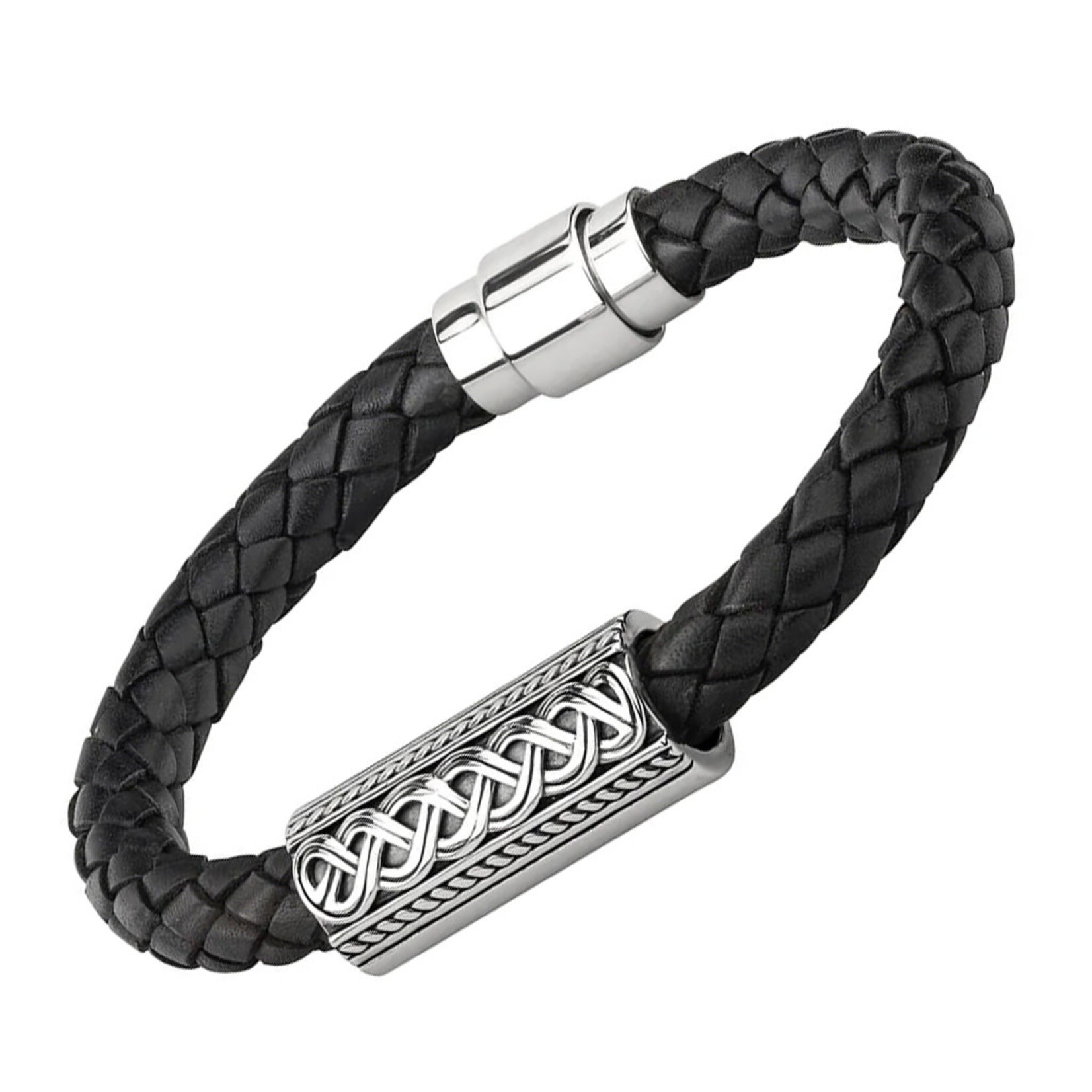 MENS JEWELRY SOLVAR CELTIC MAN STERLING & LEATHER CELTIC BRACELET