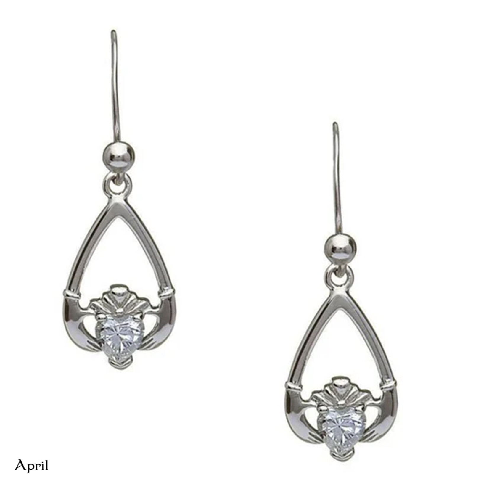 EARRINGS BORU STERLING TEAR-DROP BIRTHSTONE CLADDAGH EARRINGS