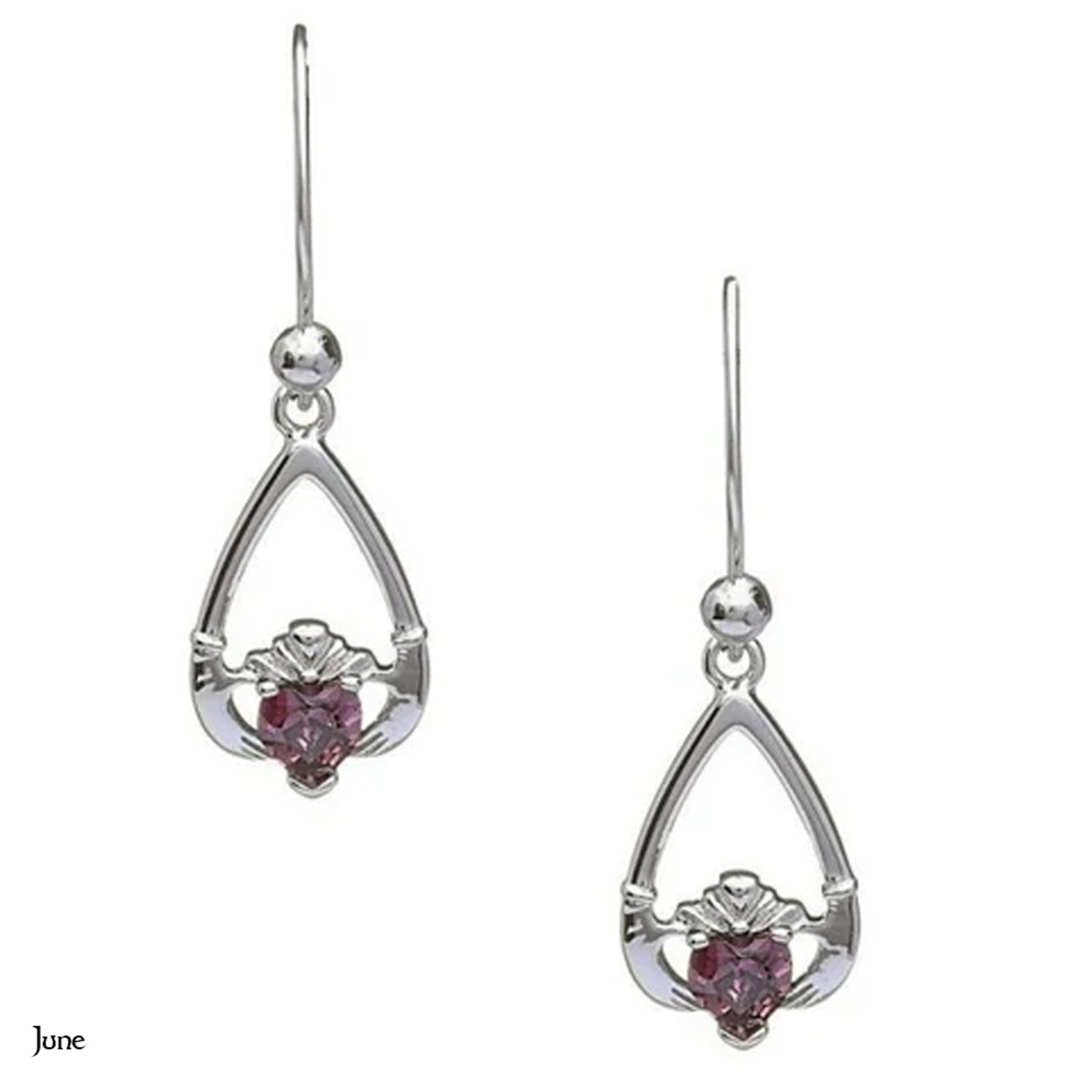 EARRINGS BORU STERLING TEAR-DROP BIRTHSTONE CLADDAGH EARRINGS