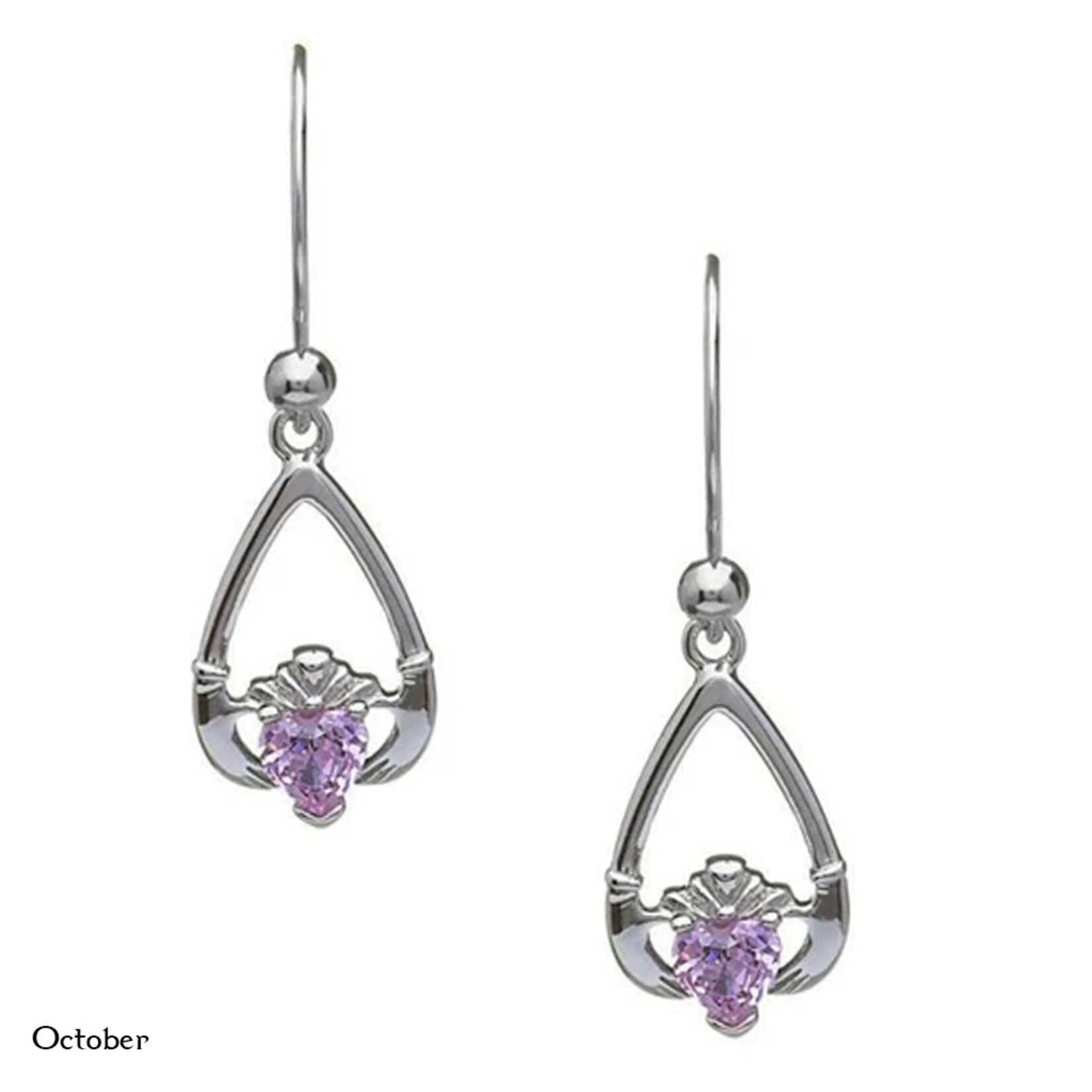 EARRINGS BORU STERLING TEAR-DROP BIRTHSTONE CLADDAGH EARRINGS