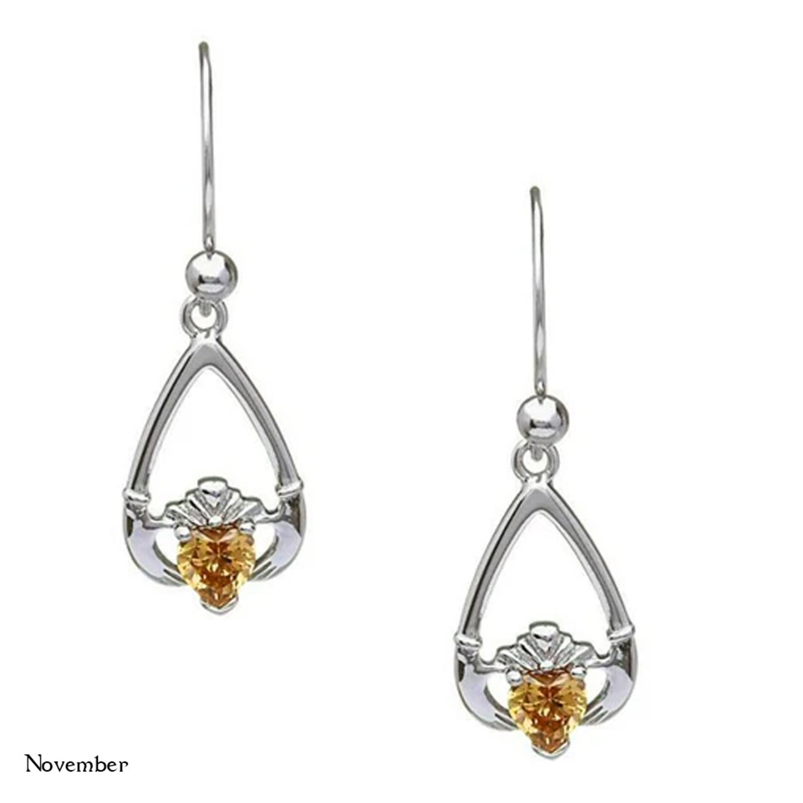 EARRINGS BORU STERLING TEAR-DROP BIRTHSTONE CLADDAGH EARRINGS