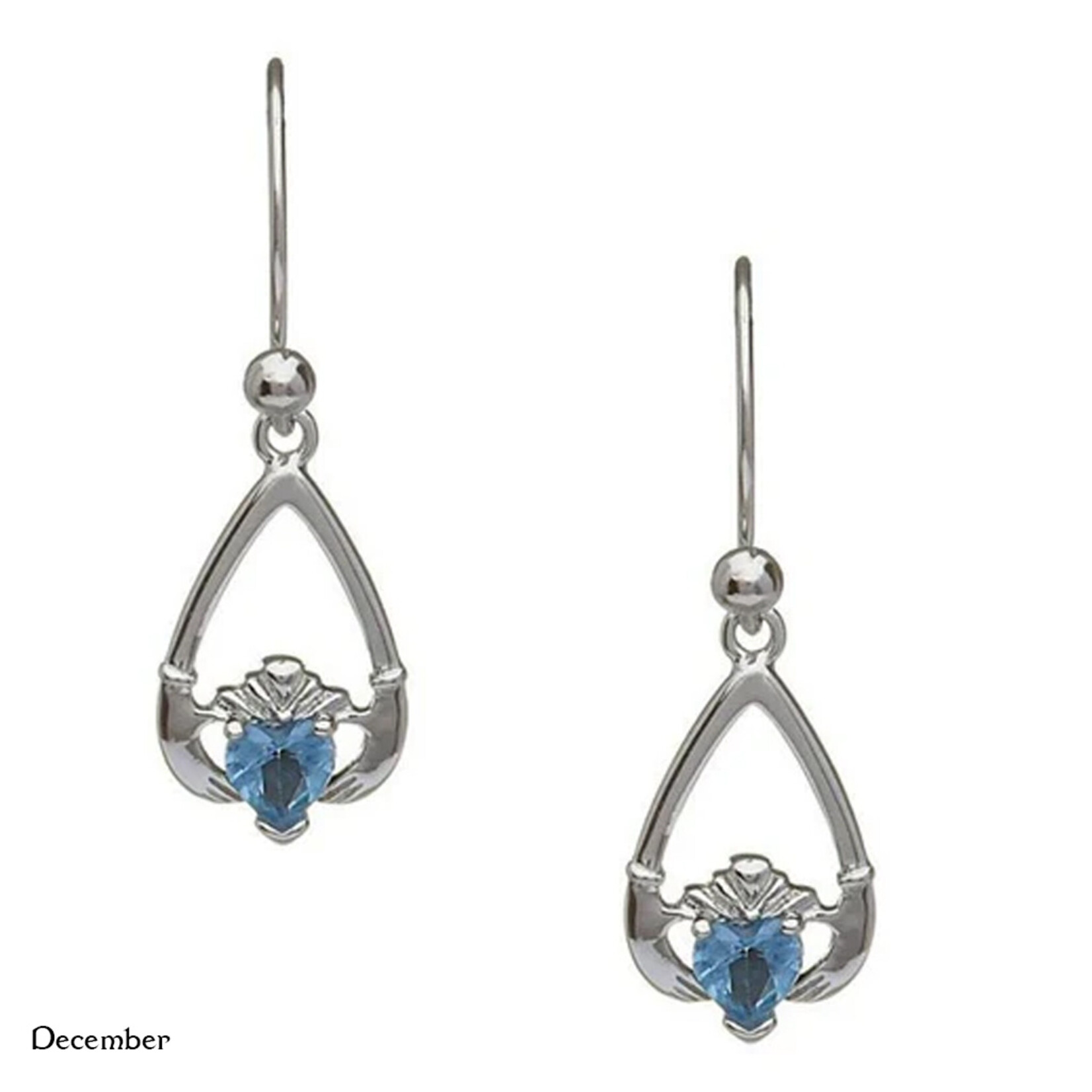 EARRINGS BORU STERLING TEAR-DROP BIRTHSTONE CLADDAGH EARRINGS