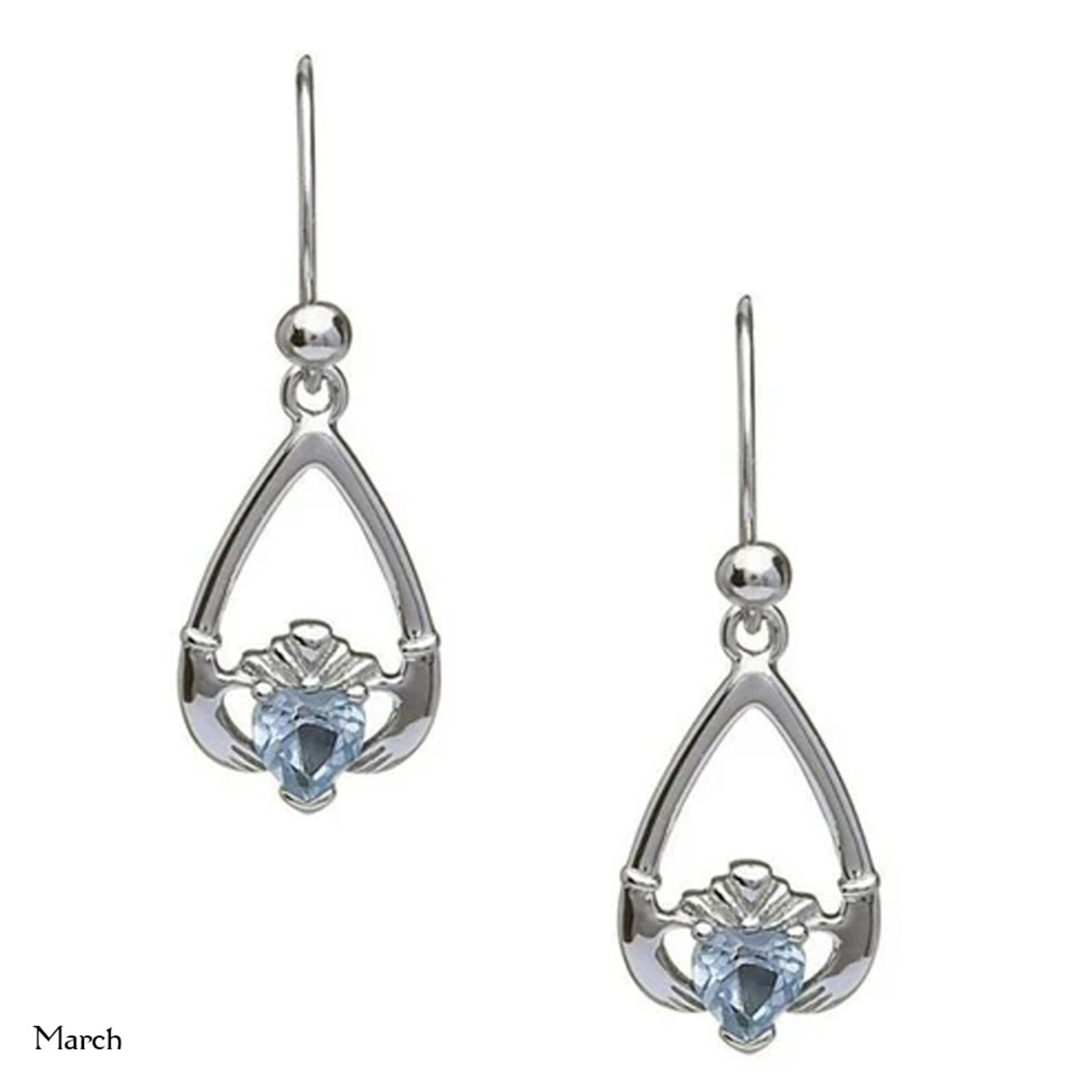 EARRINGS BORU STERLING TEAR-DROP BIRTHSTONE CLADDAGH EARRINGS