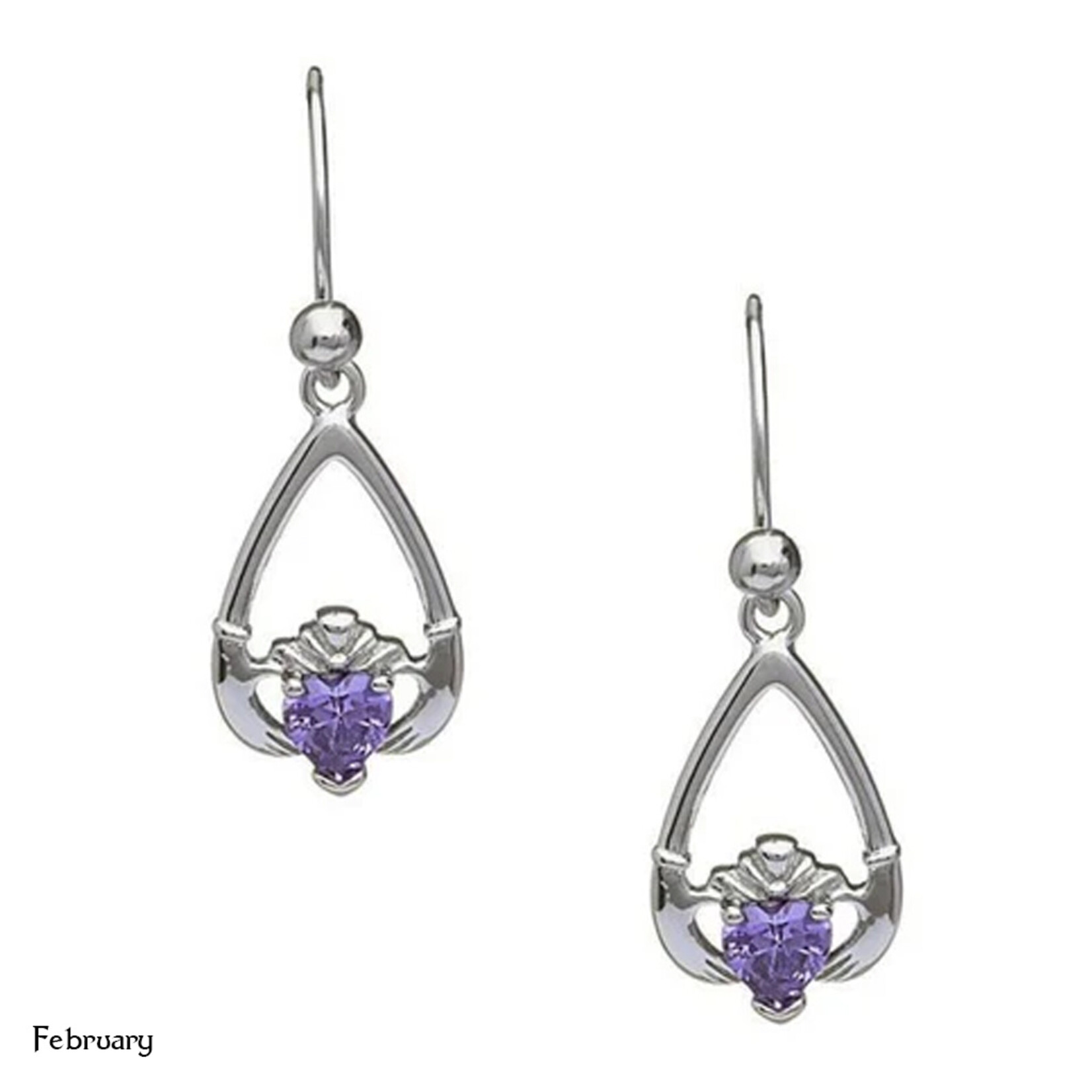 EARRINGS BORU STERLING TEAR-DROP BIRTHSTONE CLADDAGH EARRINGS