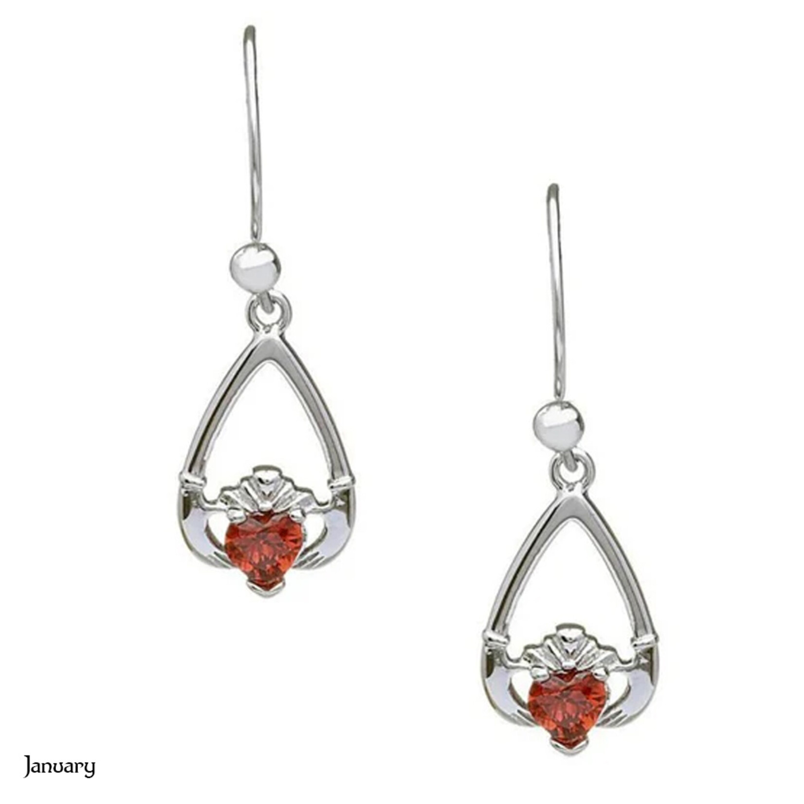 EARRINGS BORU STERLING TEAR-DROP BIRTHSTONE CLADDAGH EARRINGS