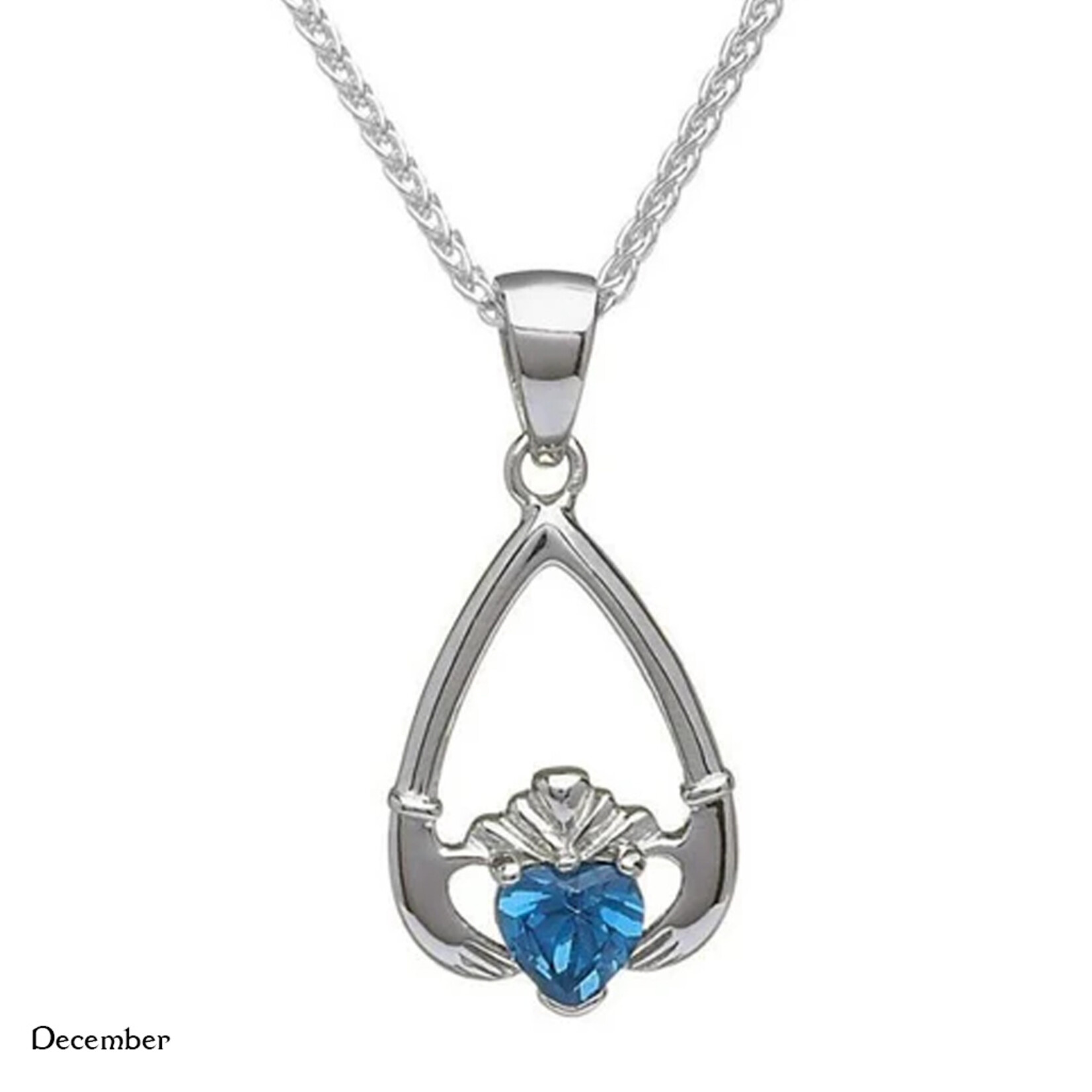 PENDANTS & NECKLACES BORU STERLING TEAR-DROP BIRTHSTONE CLADDAGH PENDANT