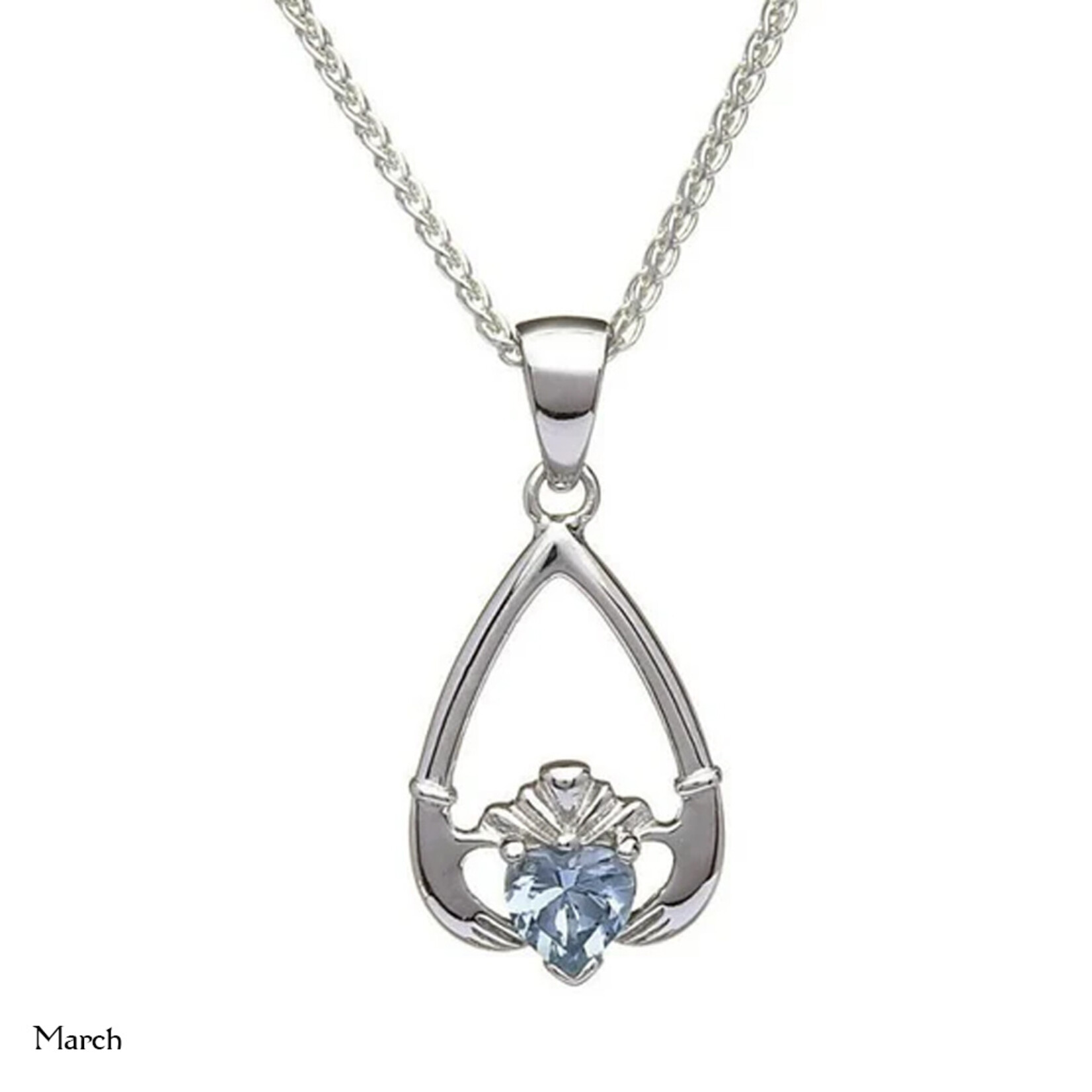 PENDANTS & NECKLACES BORU STERLING TEAR-DROP BIRTHSTONE CLADDAGH PENDANT