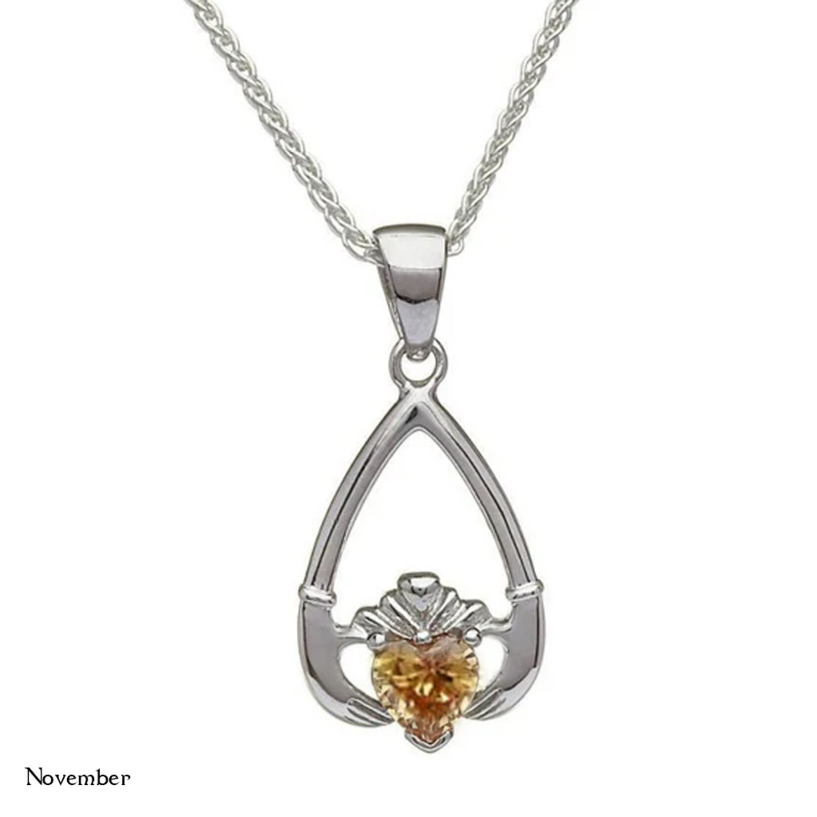 PENDANTS & NECKLACES BORU STERLING TEAR-DROP BIRTHSTONE CLADDAGH PENDANT