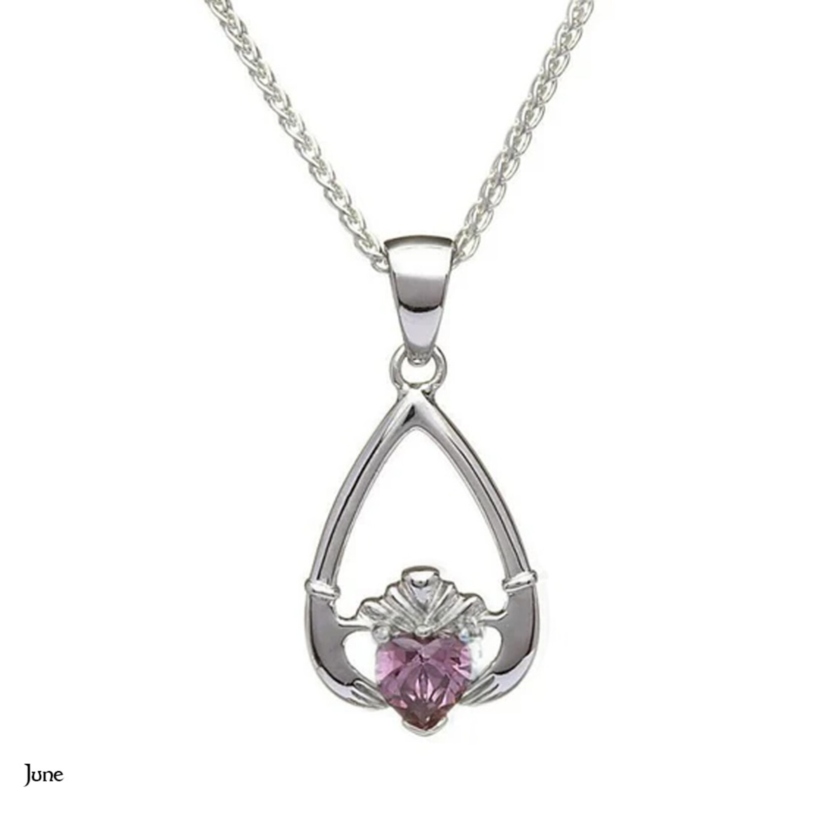 PENDANTS & NECKLACES BORU STERLING TEAR-DROP BIRTHSTONE CLADDAGH PENDANT