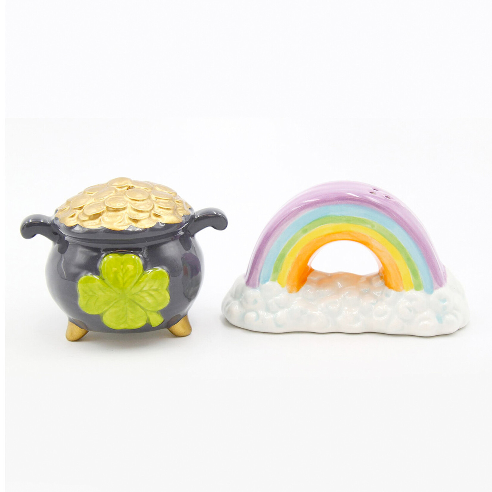 KITCHEN & ACCESSORIES RAINBOW and POT of GOLD SALT & PEPPER SET