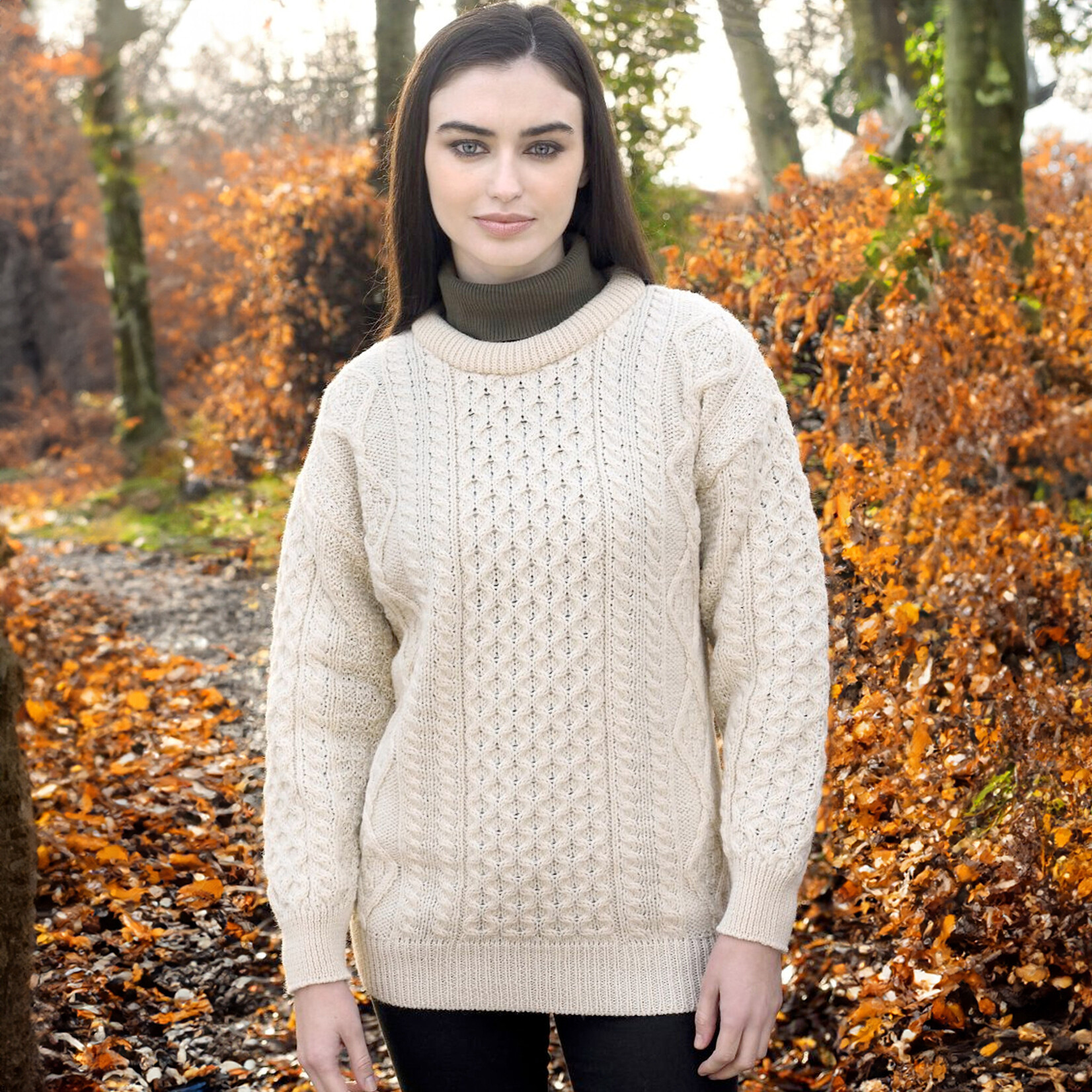 SWEATERS INIS MOR ARAN CREW NECK SWEATER - Natural