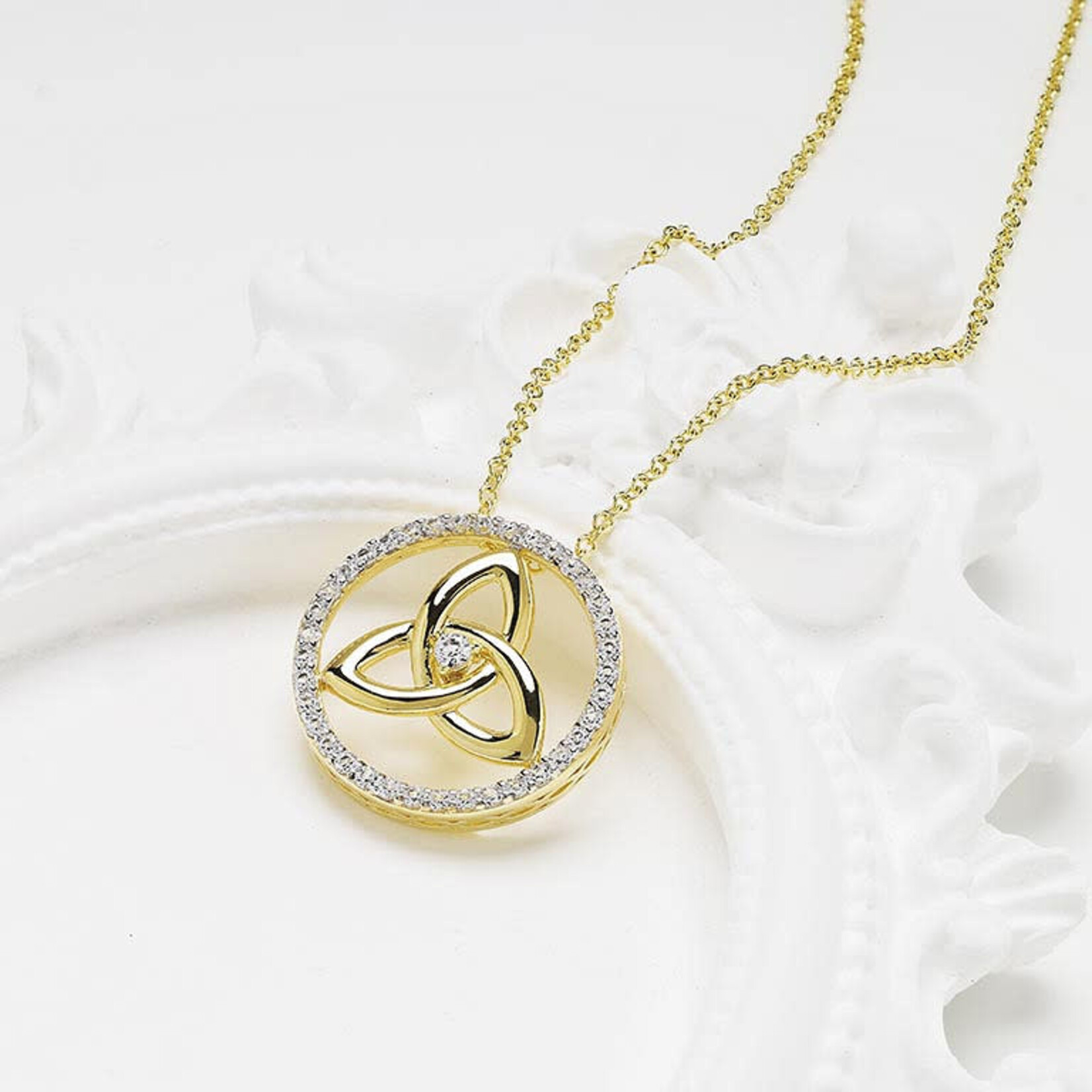 PENDANTS & NECKLACES SHANORE GOLD VERMEIL TRINITY CIRC PENDANT w WHT SAPPHIRE