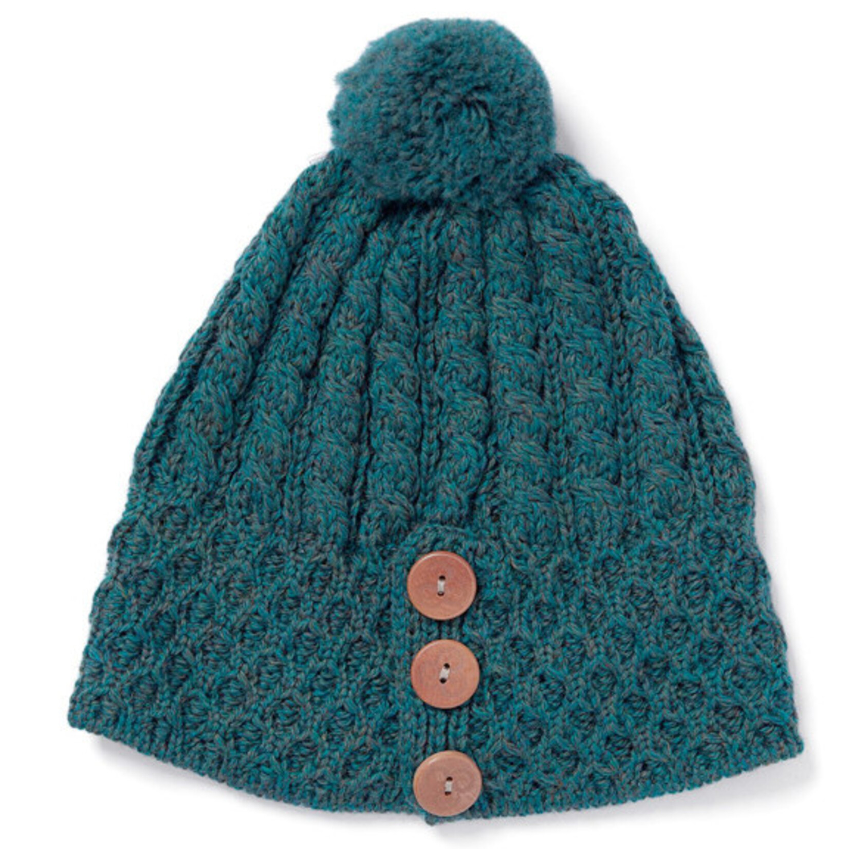 ACCESSORIES ARAN 3 BUTTON POM-POM HAT