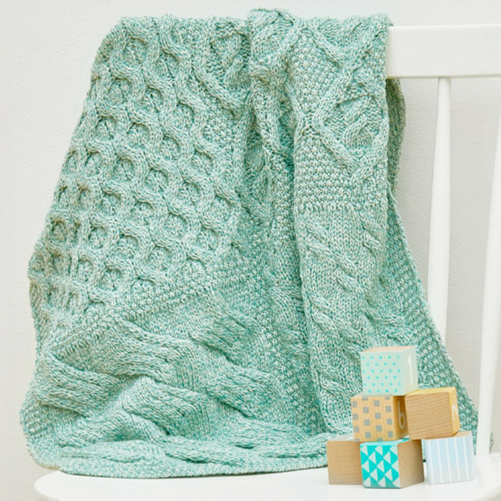 BABY BLANKETS ARAN BABY PATCHWORK BLANKET - Sea Foam