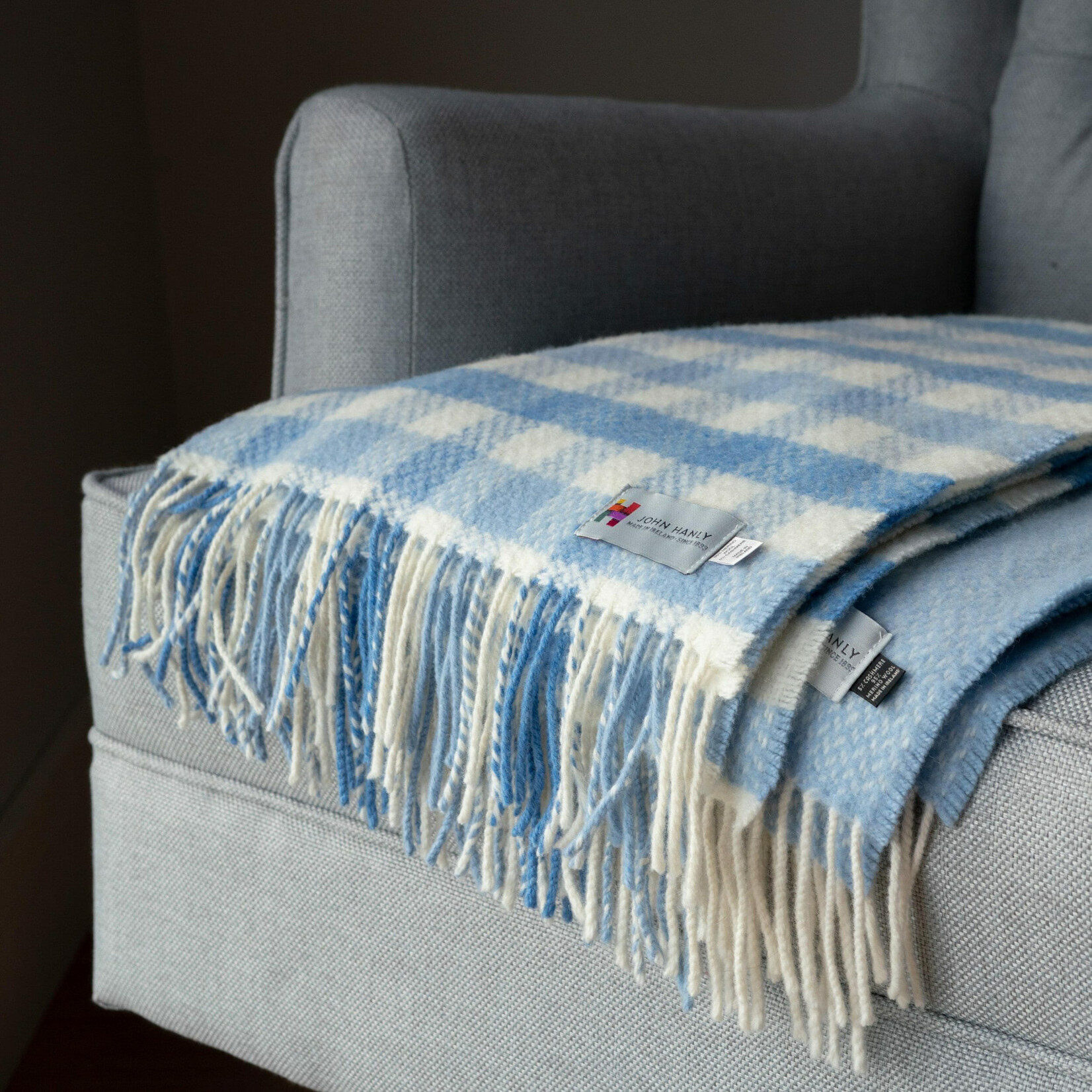 BABY BLANKETS BABY BLANKET MERINO CASHMERE - Blue Check