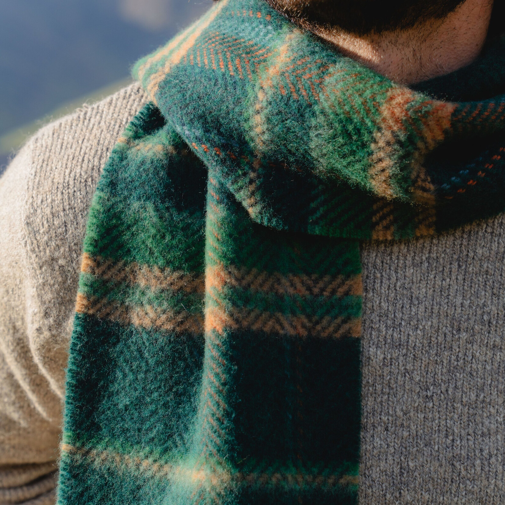 ACCESSORIES IRISH MERINO CASHMERE SCARF - Grn Beige Check