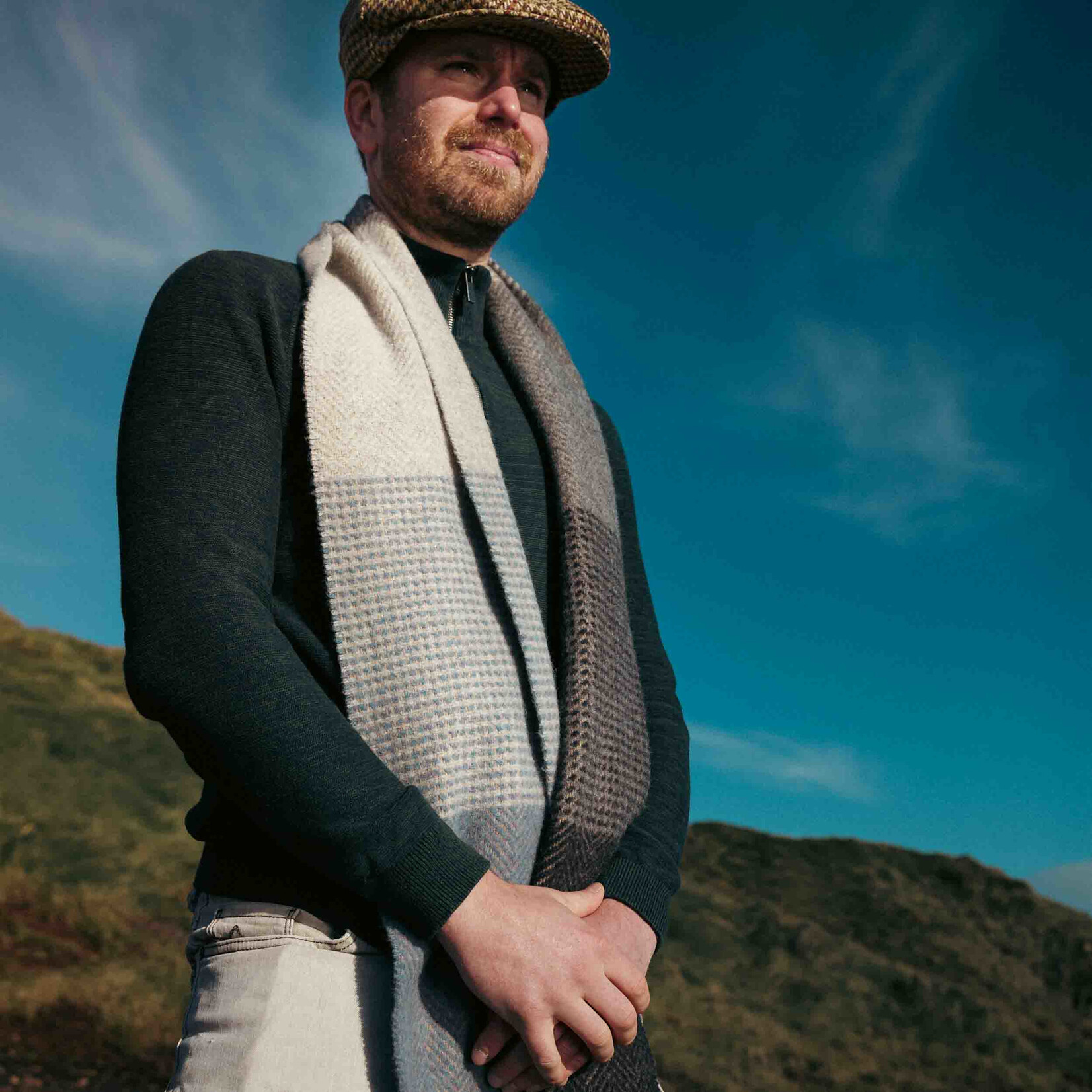 ACCESSORIES IRISH MERINO CASHMERE SCARF - Gry to Blue Mixed