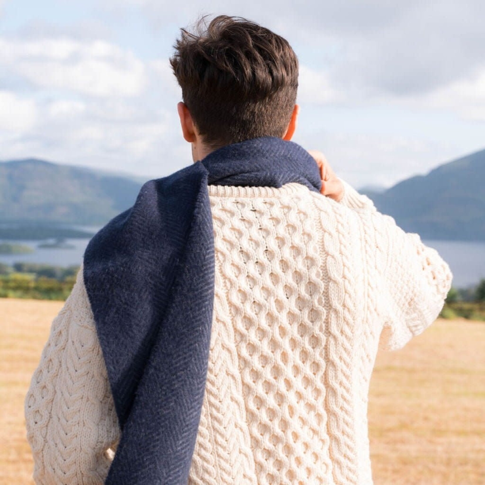 ACCESSORIES IRISH MERINO CASHMERE SCARF - Gry Nvy Herri