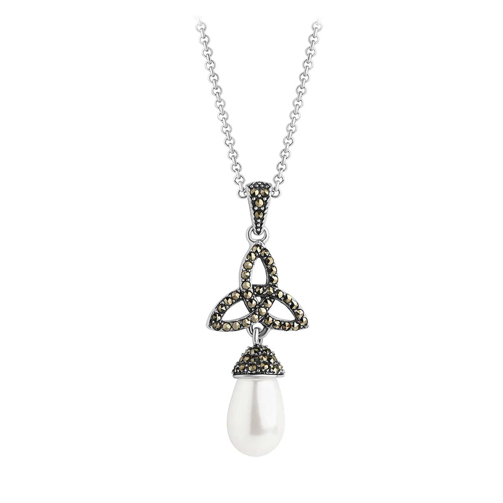 PENDANTS & NECKLACES SOLVAR STERLING MARCASITE TRINITY PEARL PENDANT