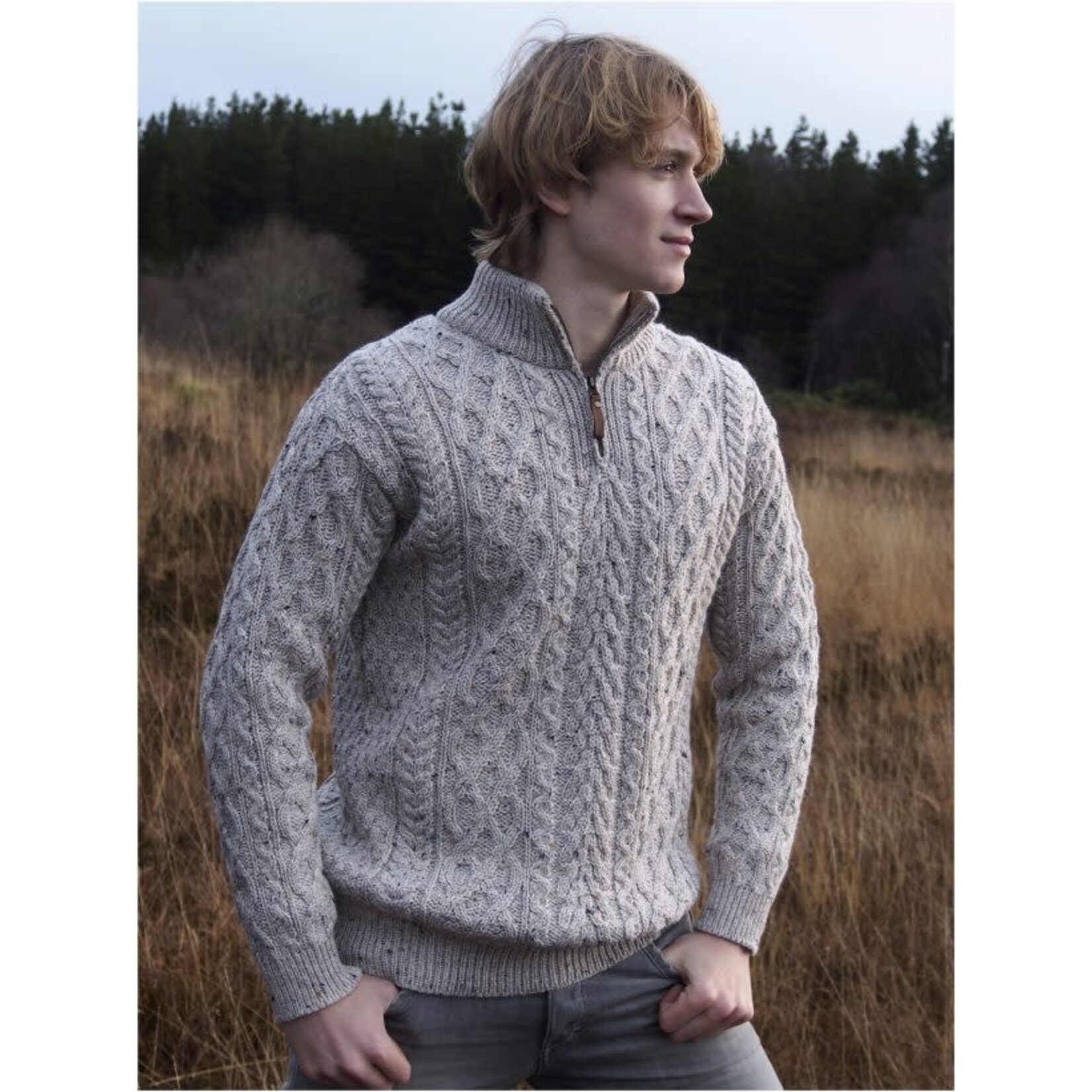 SWEATERS DONEGAL HALF-ZIP KNIT SWEATER - Oatmeal