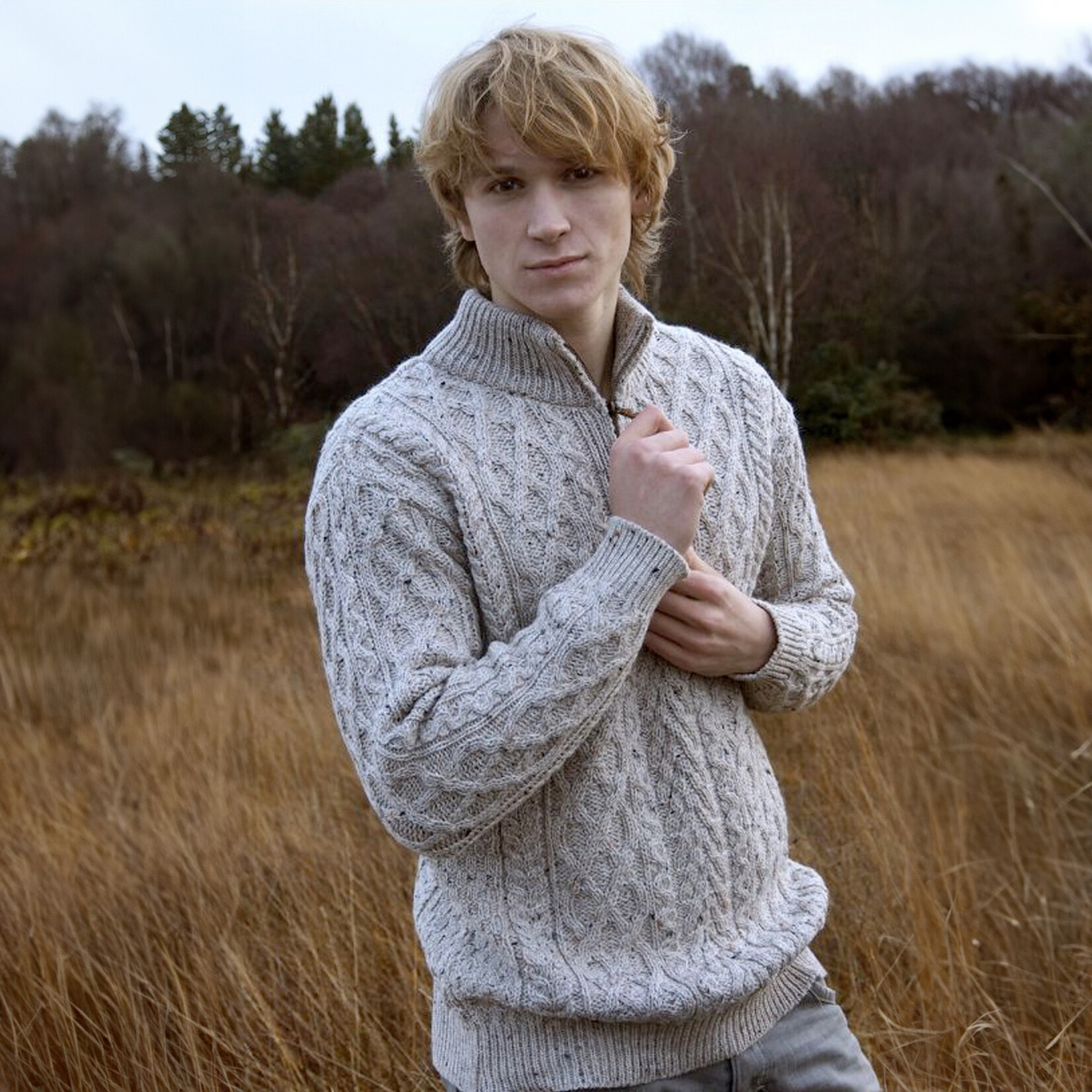 SWEATERS DONEGAL HALF-ZIP KNIT SWEATER - Oatmeal