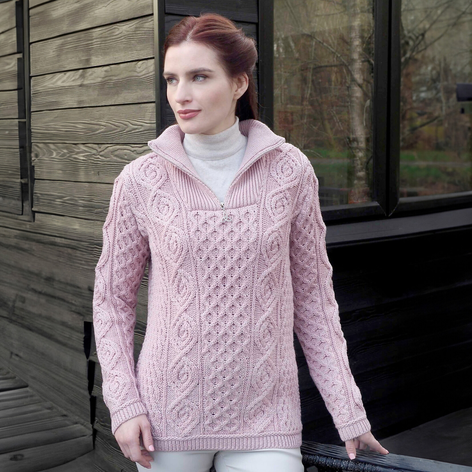 SWEATERS HEADFORD LUXURIOUS HALF ZIP SWEATER - Dusty Pink
