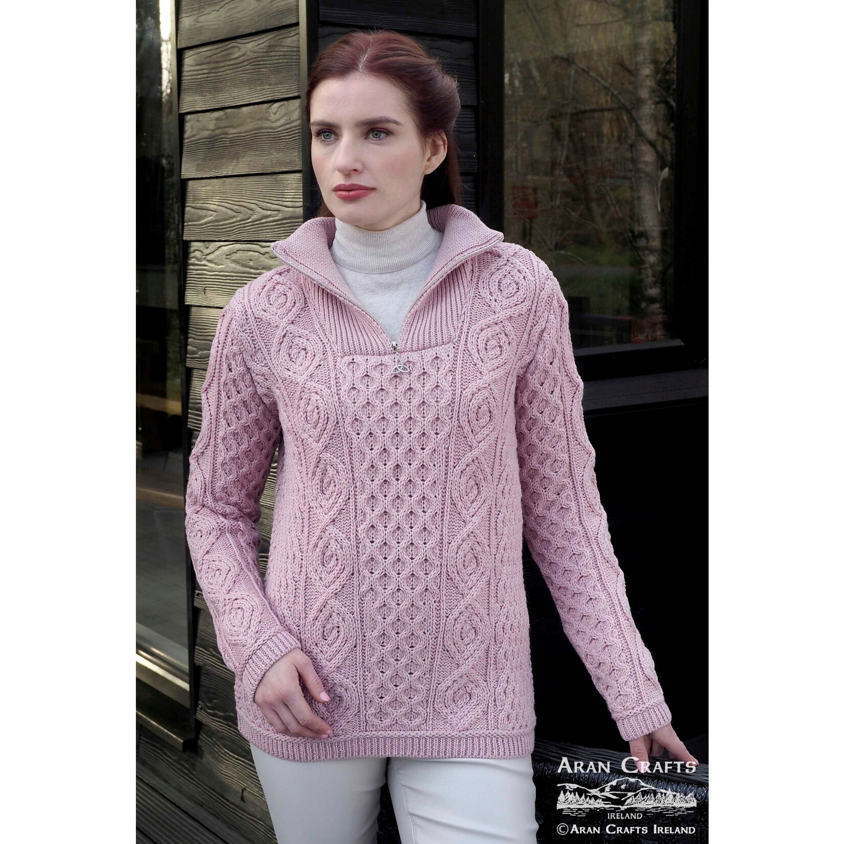 SWEATERS HEADFORD LUXURIOUS HALF ZIP SWEATER - Dusty Pink