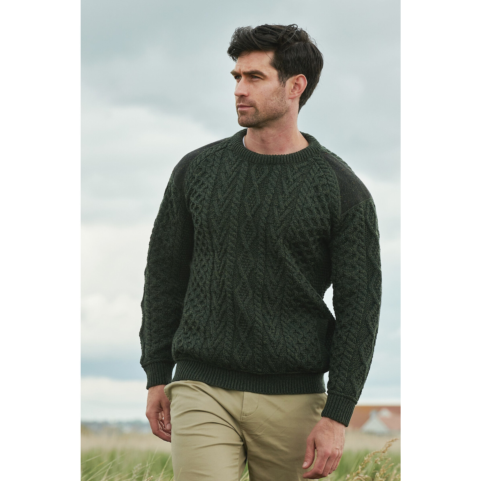 SWEATERS SLIGO CREW NECK SWEATER w TWEED - Army Grn