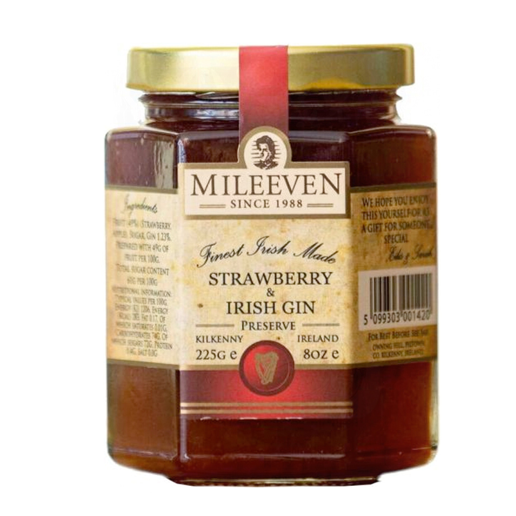 JAMS & SAUCES MILEEVEN STRAWBERRY & IRISH GIN PRESERVE (225g)